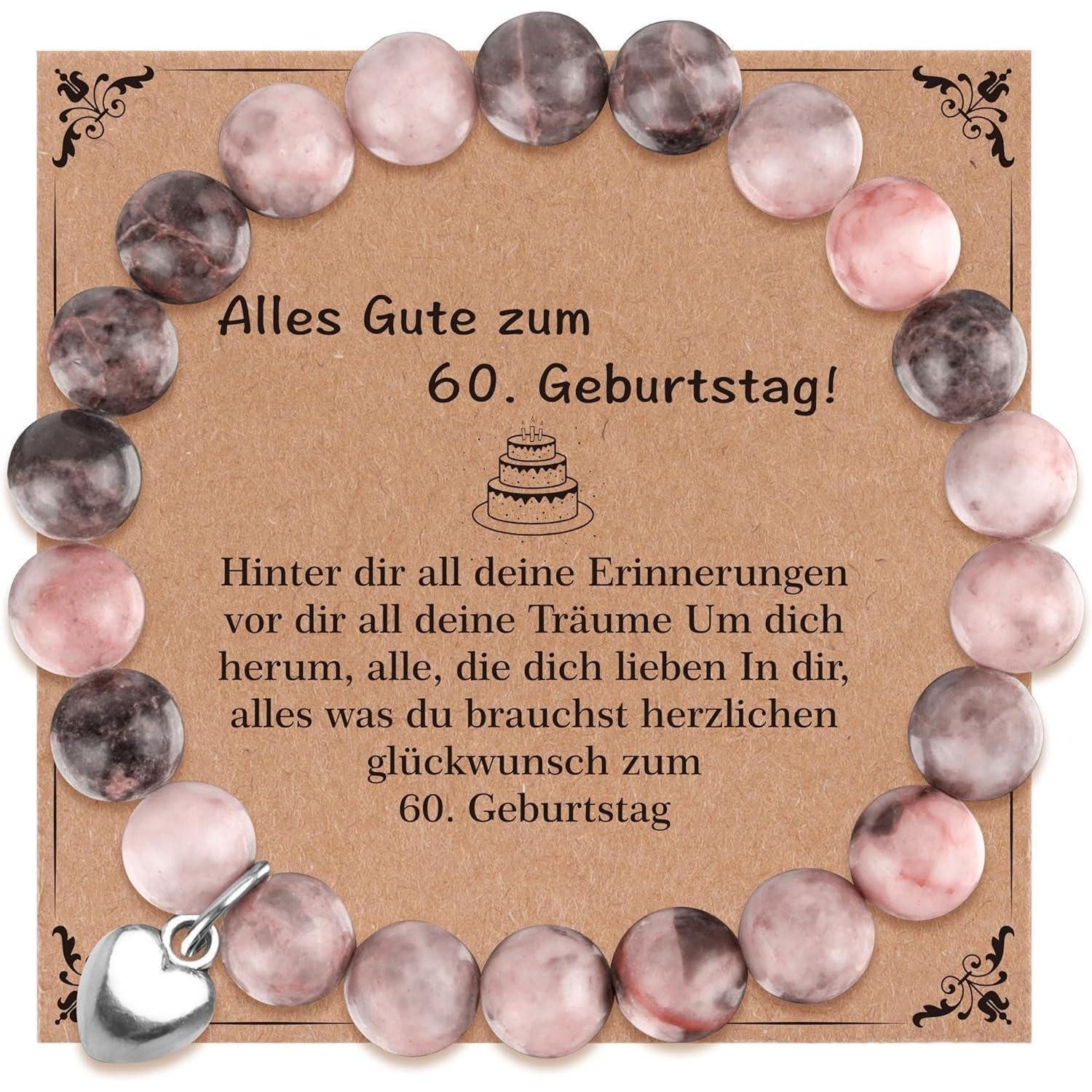 Rebundex Perlenarmband Geburtstagsarmband 60. Geburtstag Frau Perlen Naturstein Textur