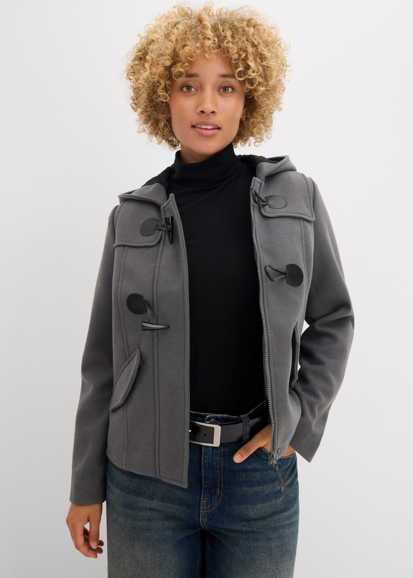 bonprix Outdoorjacke als Duffle-Jacke, aus Wollimitat, gerade Passform, casualer Stil