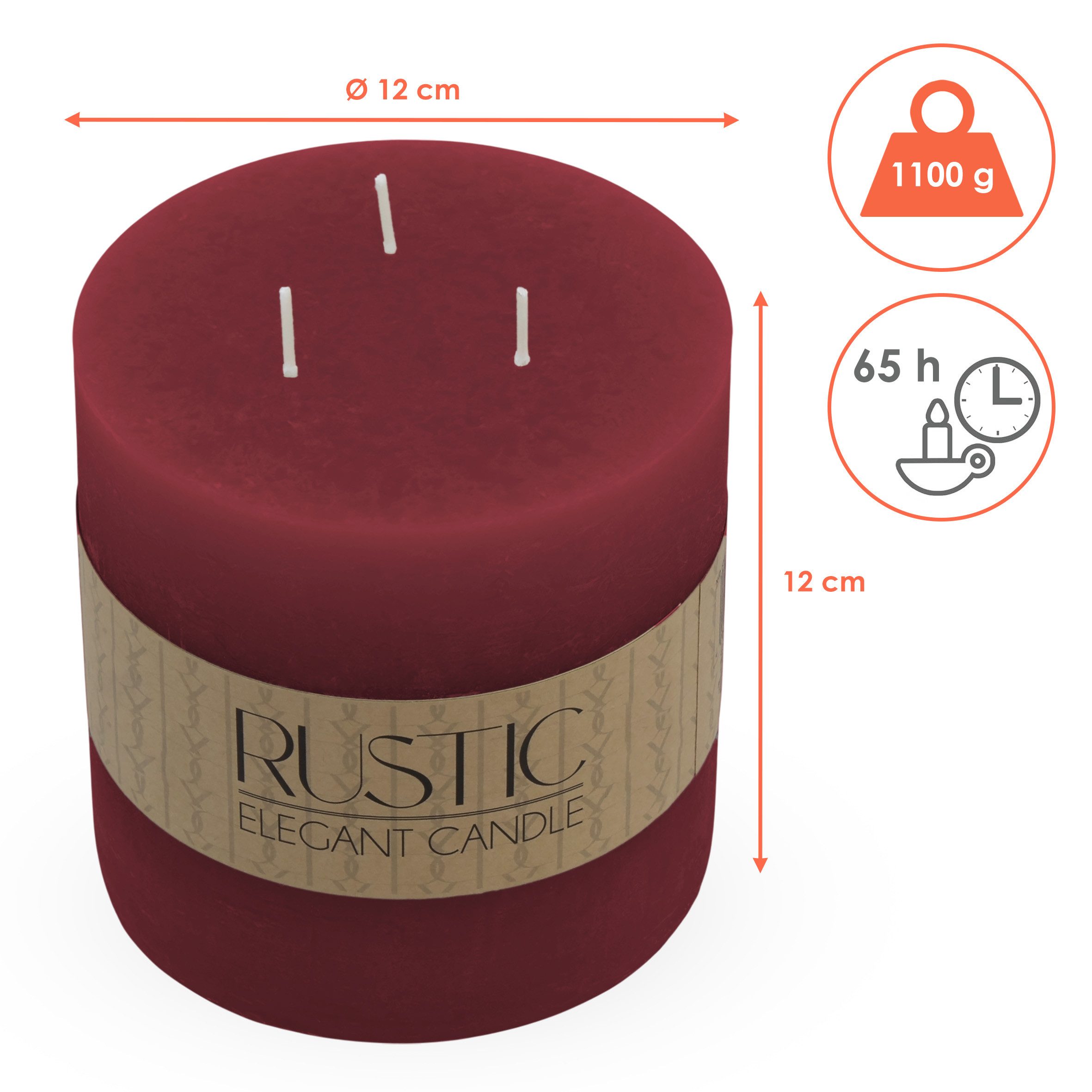 Spetebo Rustic-Kerze XL 3-Docht Kerze rund unparfümiert (Große Stumpen Kerz günstig online kaufen