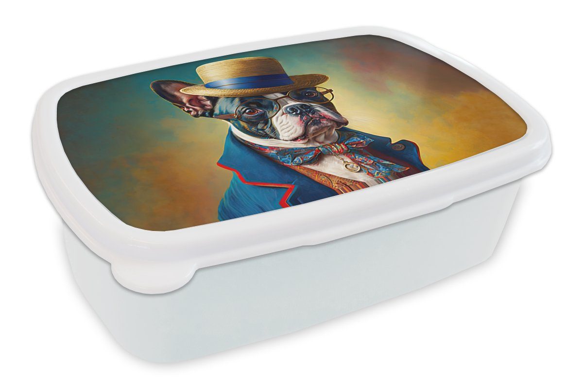 MuchoWow Lunchbox Hund - Kleidung - Accessoires - Farbe - Porträt, Kunststoff, (2-tlg), Brotbox für Kinder und Erwachsene, Brotdose, für Jungs und Mädchen weiß