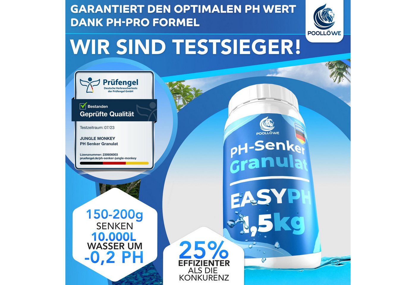 Thumbnail - Poollöwe Poolpflege pH-Minus Granulat – pH Senker für Pool & Whirlpool, 25 % effizienter, blitzschnelle Wirkung, 100 % k...