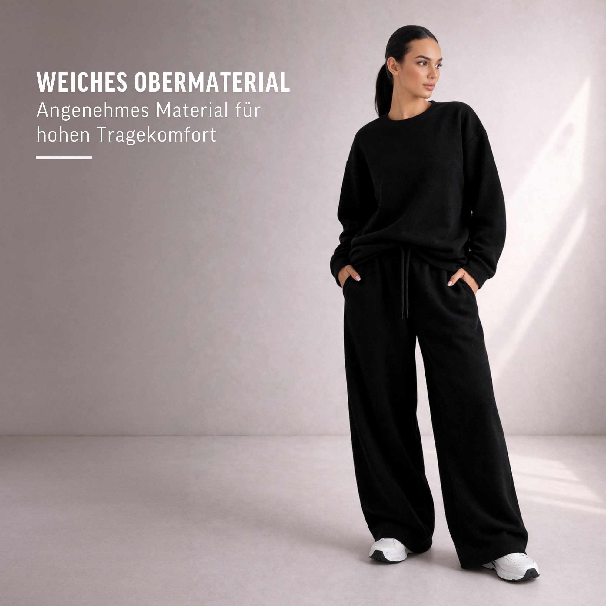 Smilodox Jogginghose Yelin, Trainingshose Damen Oversized Fit Wide-Leg mit Tunnelzug Elastischer Bund, Kordelzug, Weites Bein, Dezentes Logo, Freizeit