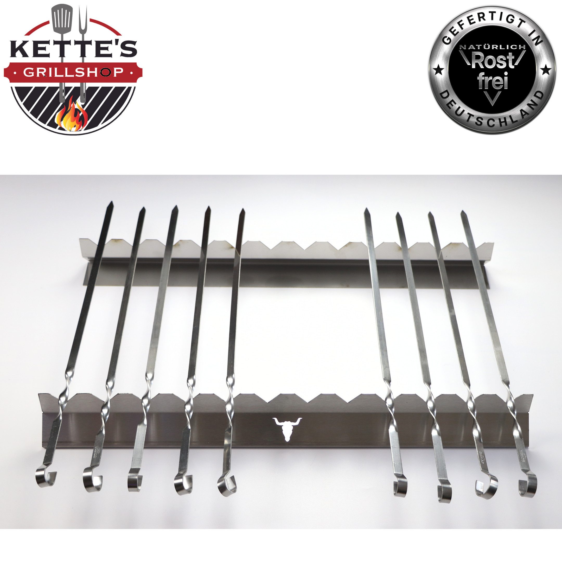 Kette´s Grillzubehör Grillspieß Spießleiste/Spießaufsatz/Schaschlik Grillaufsatz aus Edelstahl, Rostfreier Edelstahl, Kein ankleben des Grillgutes