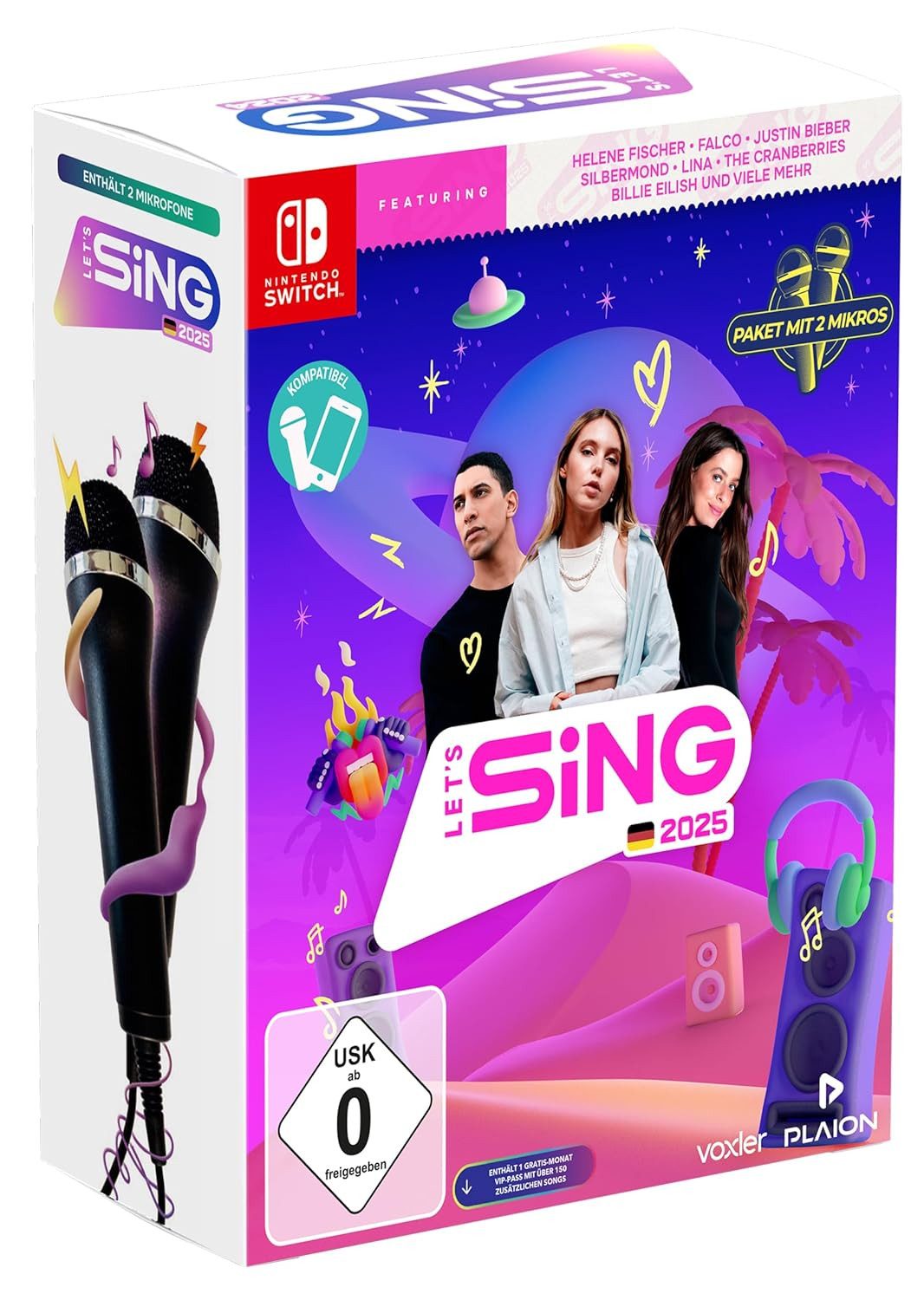 Let's Sing 2025 Deutsche Version (2 Mikrofone) [Nintendo Switch], Enthält 2 Mikrofone