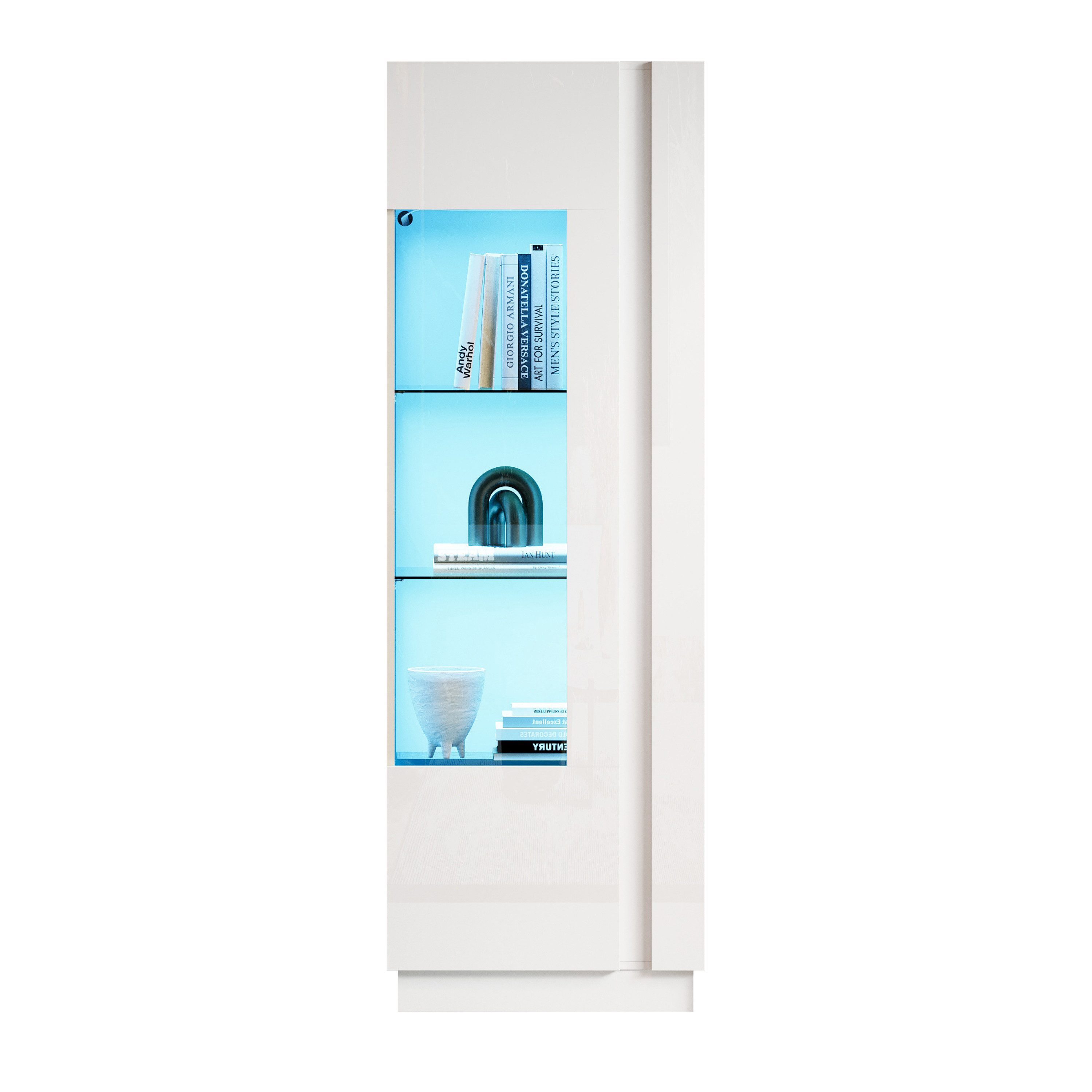 Merax Standvitrine Hochglanz Vitrine mit LED und App-Steuerung (Standregal Schrank Vitrinenschrank, 1-St., 60 x 40 x 180 cm) Hochschrank Vitrinenschrank mit it Acryl-Schranktür & Glasböden