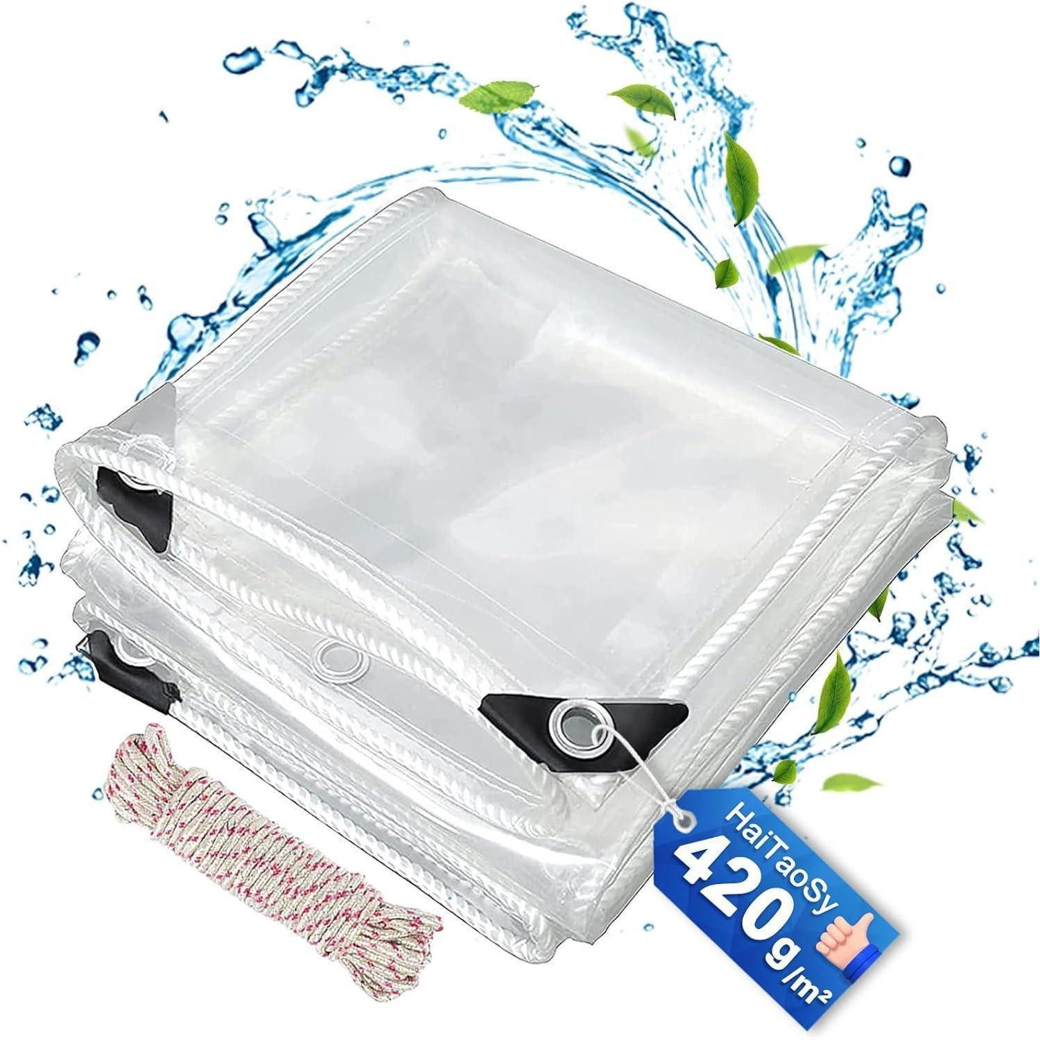 LuxusKollektion Schutzplane Plane Wasserdicht Transparent 2x3m PVC 420g/m² Abdeckplane Seil