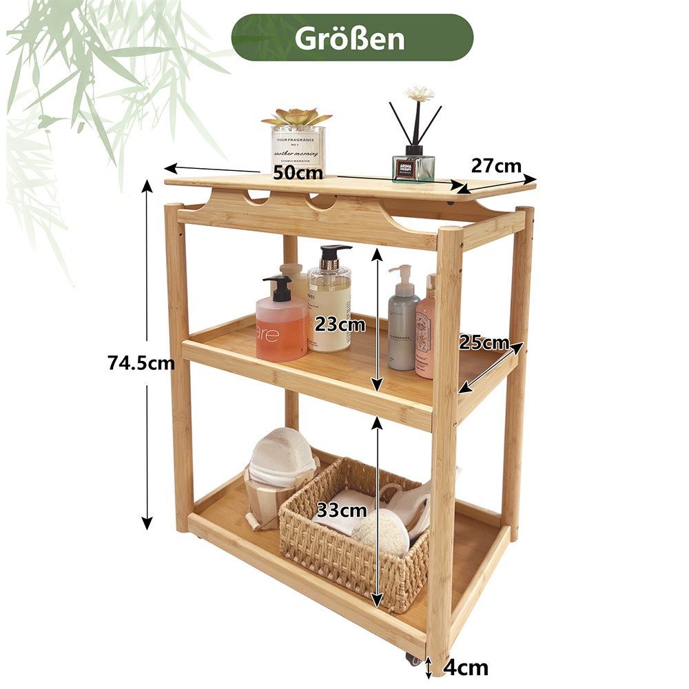 WAOHO Beistelltisch Bambus mit Rollen, Küchentisch mit Rollen,Beistellwagen günstig online kaufen