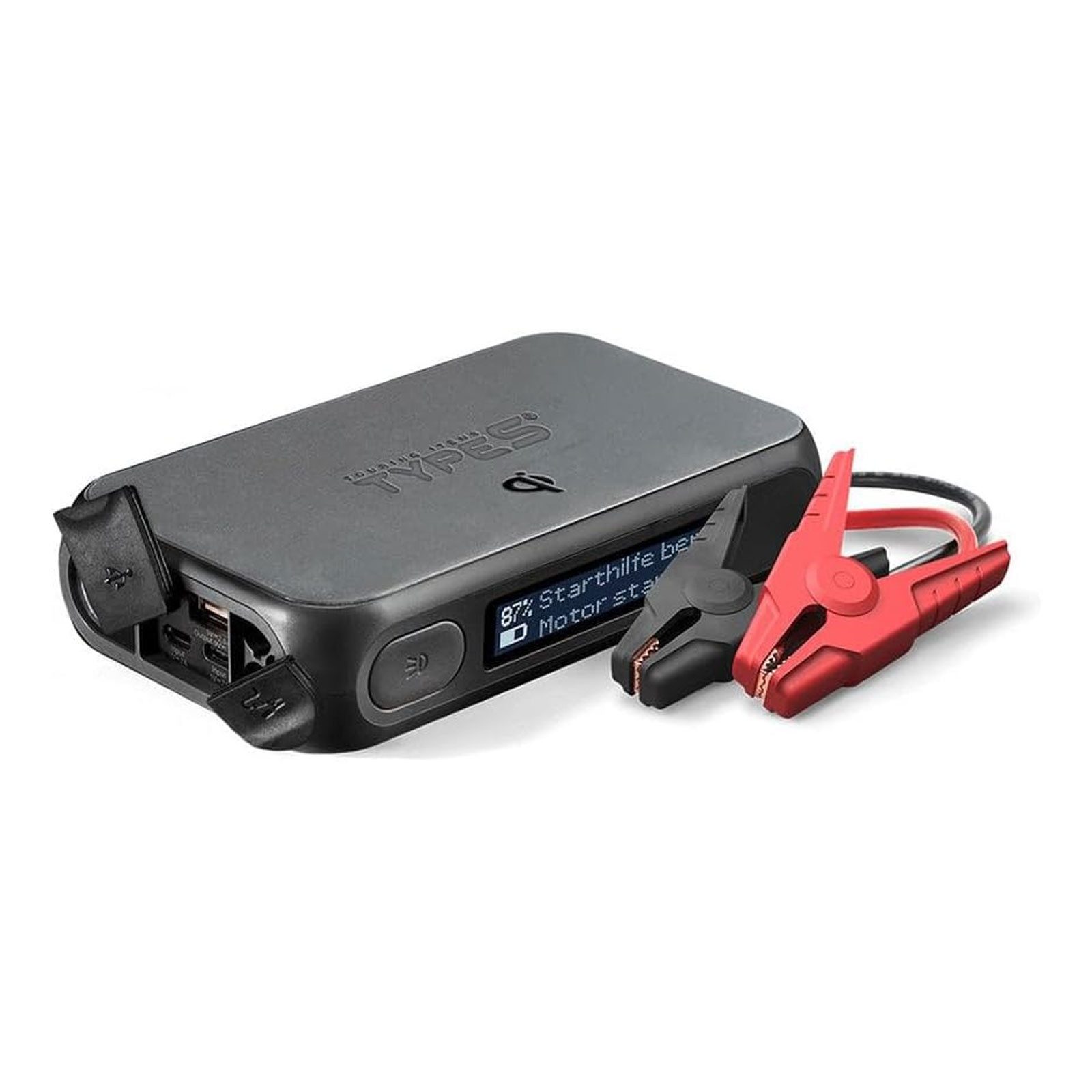 Type S Jump Starter 8000mAh Starthilfegerät, Kabellose 10W Ladefunktion für Qi-fähige Geräte