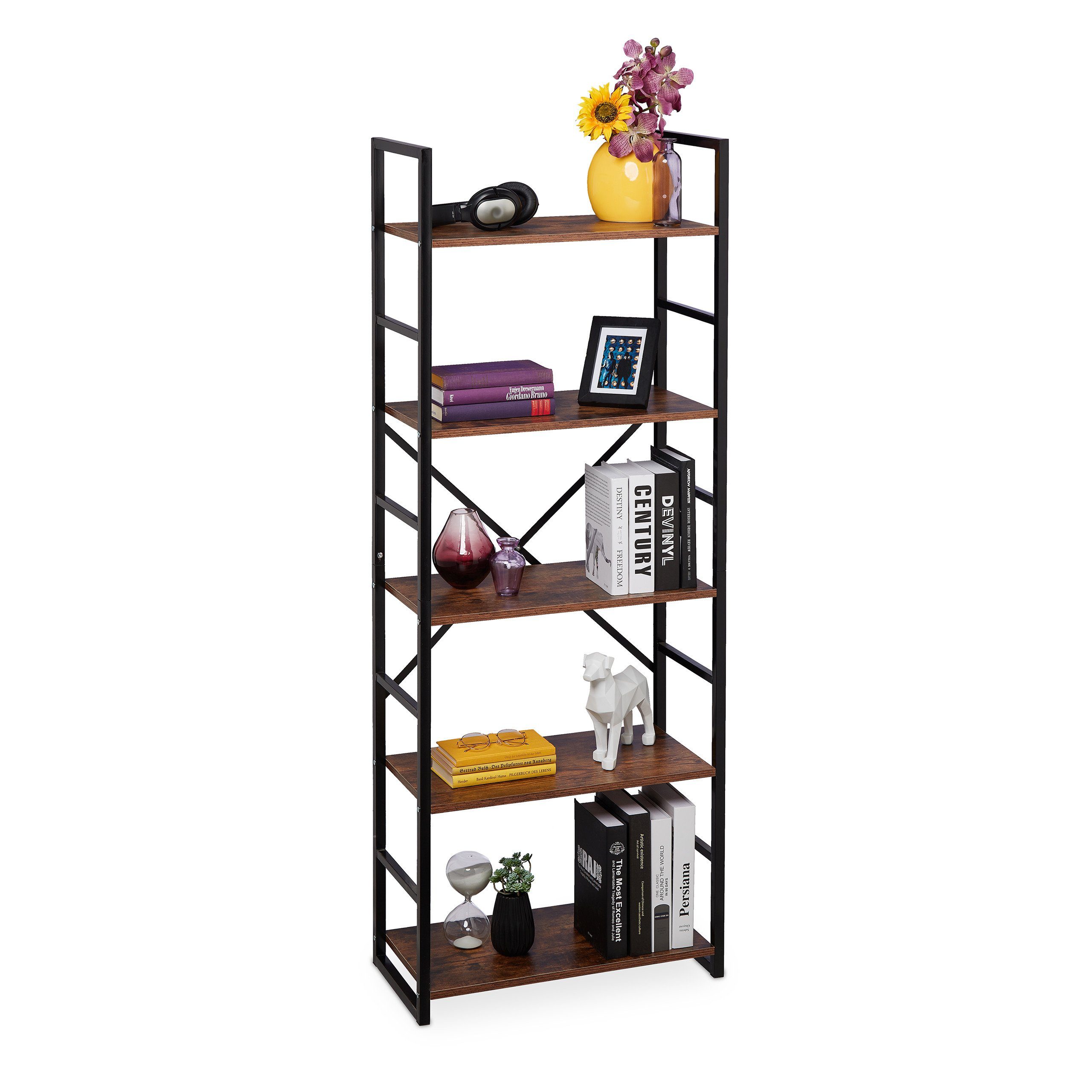 relaxdays Standregal Bücherregal Industrie mit 5 günstig online kaufen