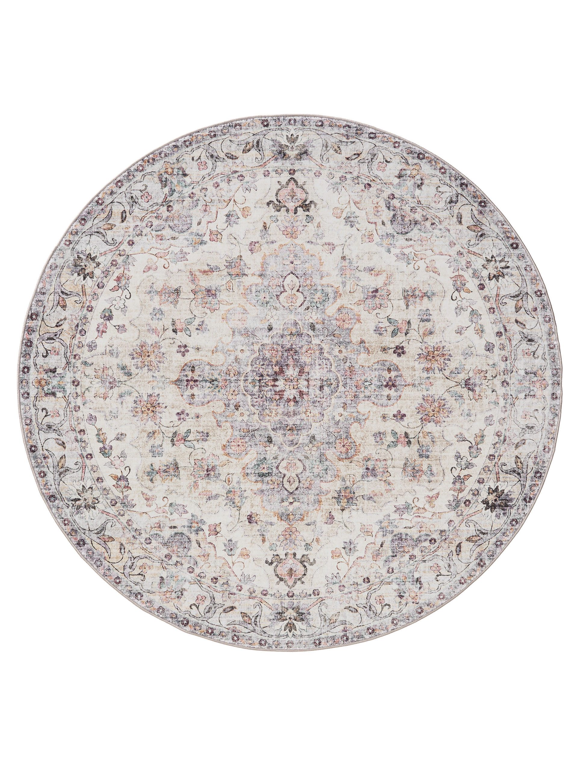 Interiyou Teppich Gent, Rund, Höhe: 5 mm, Vintage Kurzflor für Wohnzimmer, Schlafzimmer, waschbar, pflegeleicht