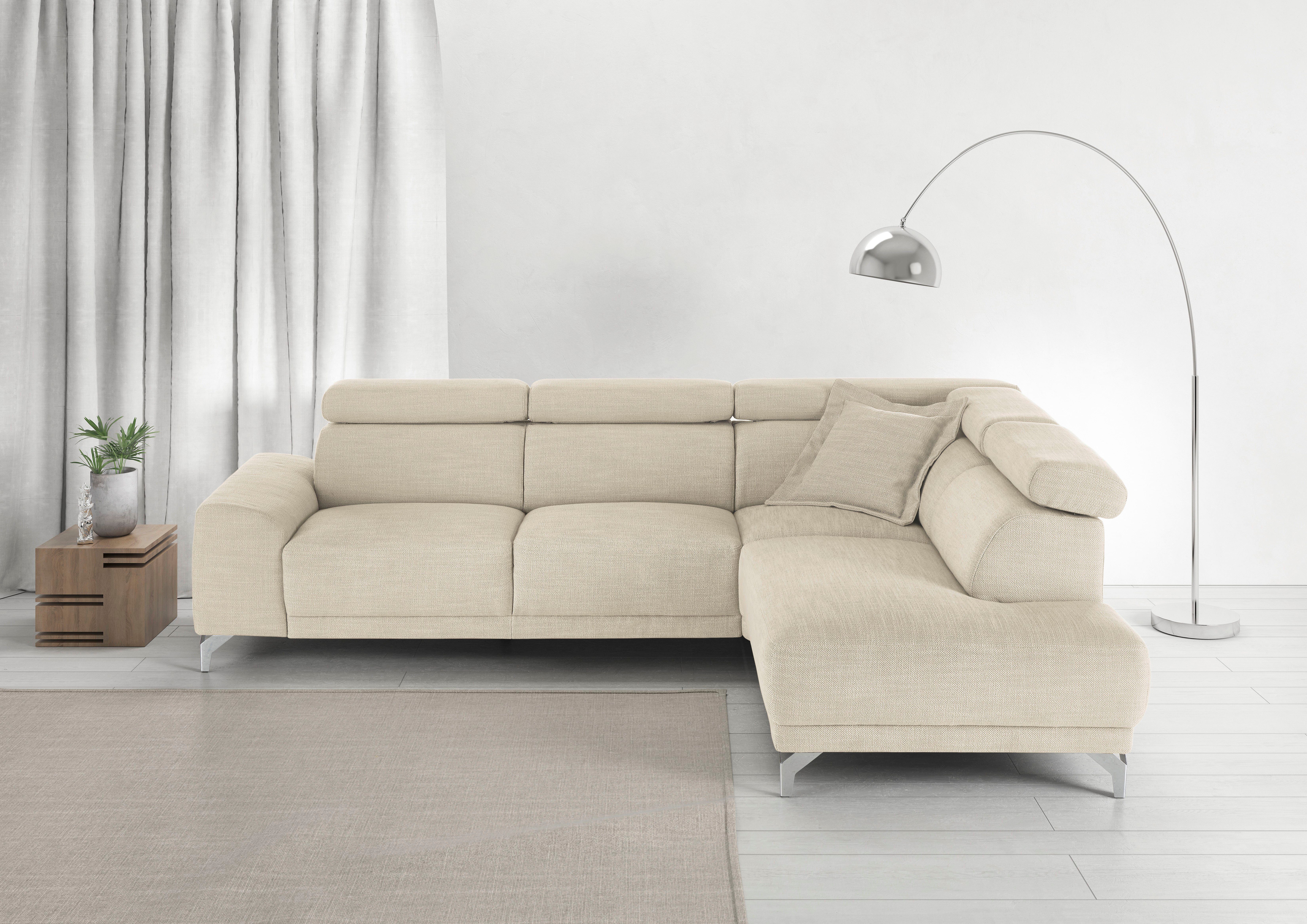 3C Candy Ecksofa Greve Sofa immer mit manuelle Kopfteilverstellungen, modern, elegant, wahlweise motorischer Sitzvorzug, bequem und zeitlos, L-Form