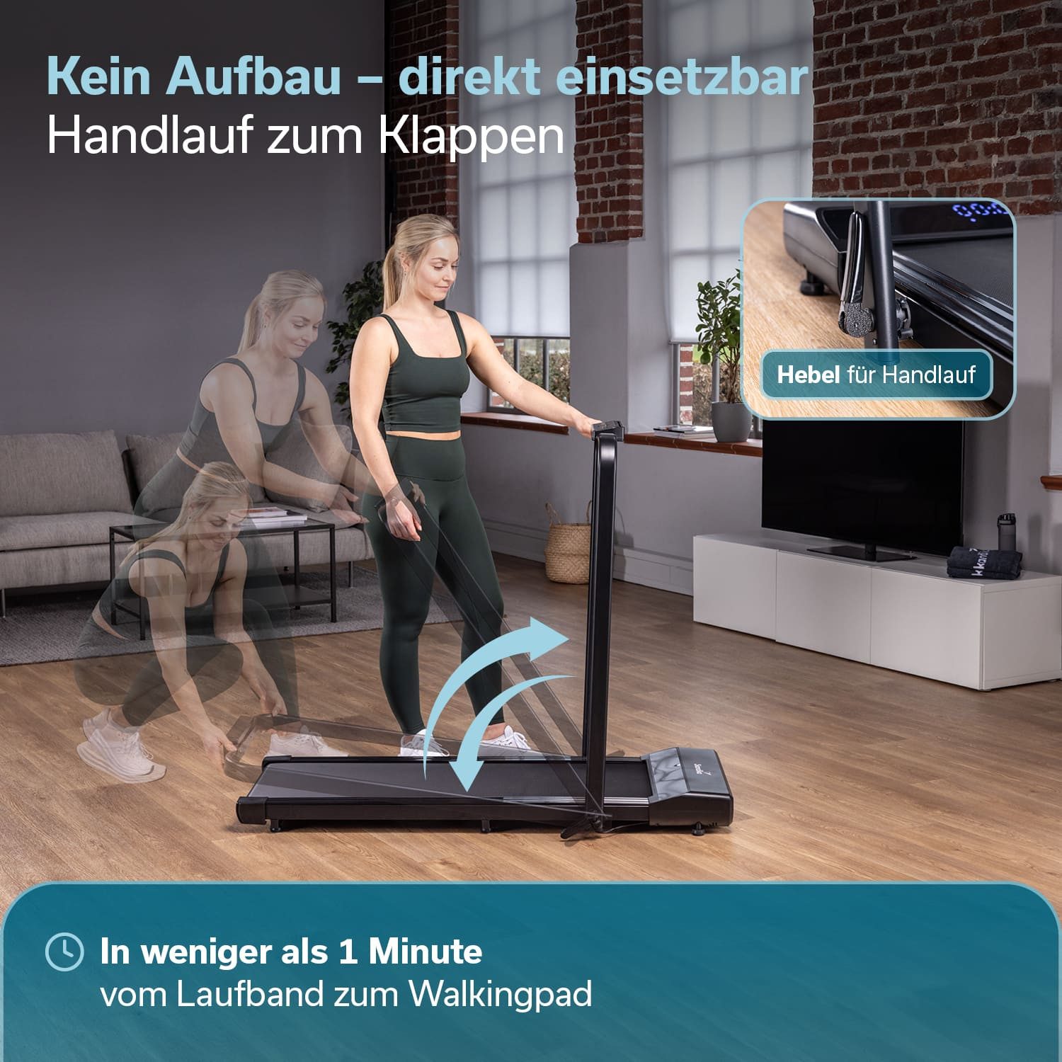 Skandika Laufband für Zuhause, Nordik K6 Plus, 12 km/h, mit Handlauf, Kinomap (Bluetooth, Integrierte Transportrollen, Abnehmbare Tablethalterung), LED-Display, Fernbedienung, Fitnessgerät für Ausdauertraining, Büro