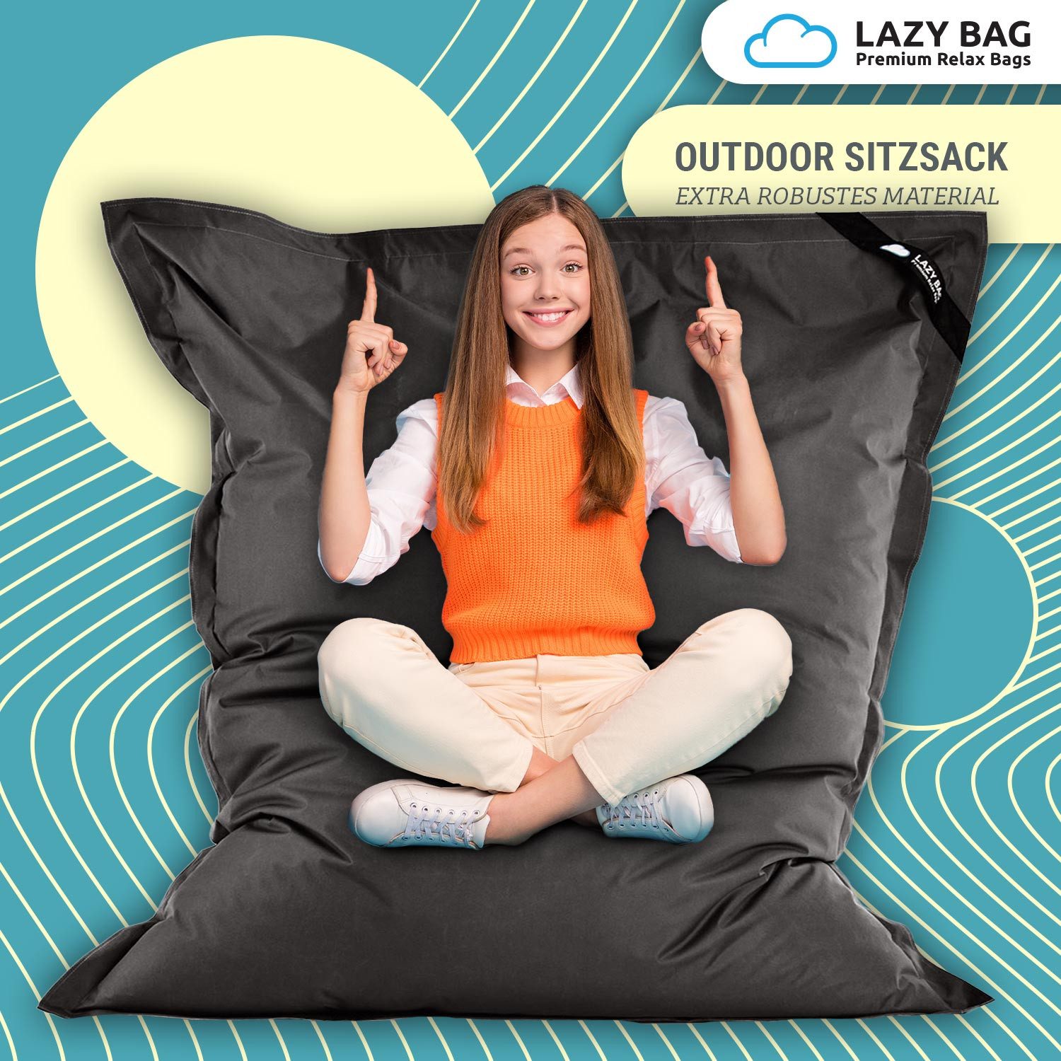 LazyBag Sitzsack Sitzsack XL 250 Liter Indoor Outdoor – Wasserfester Riesensitzsack (XL 250 Liter, Riesensitzsack), Junior-Sitzkissen Sessel