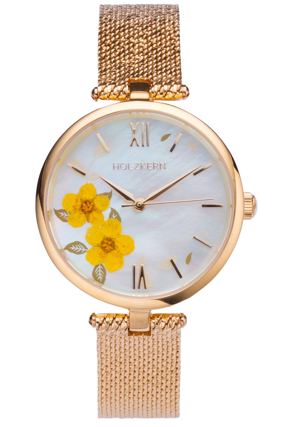 Holzkern Quarzuhr Everbloom Pflaumenblüte Gelb/Goldfarben