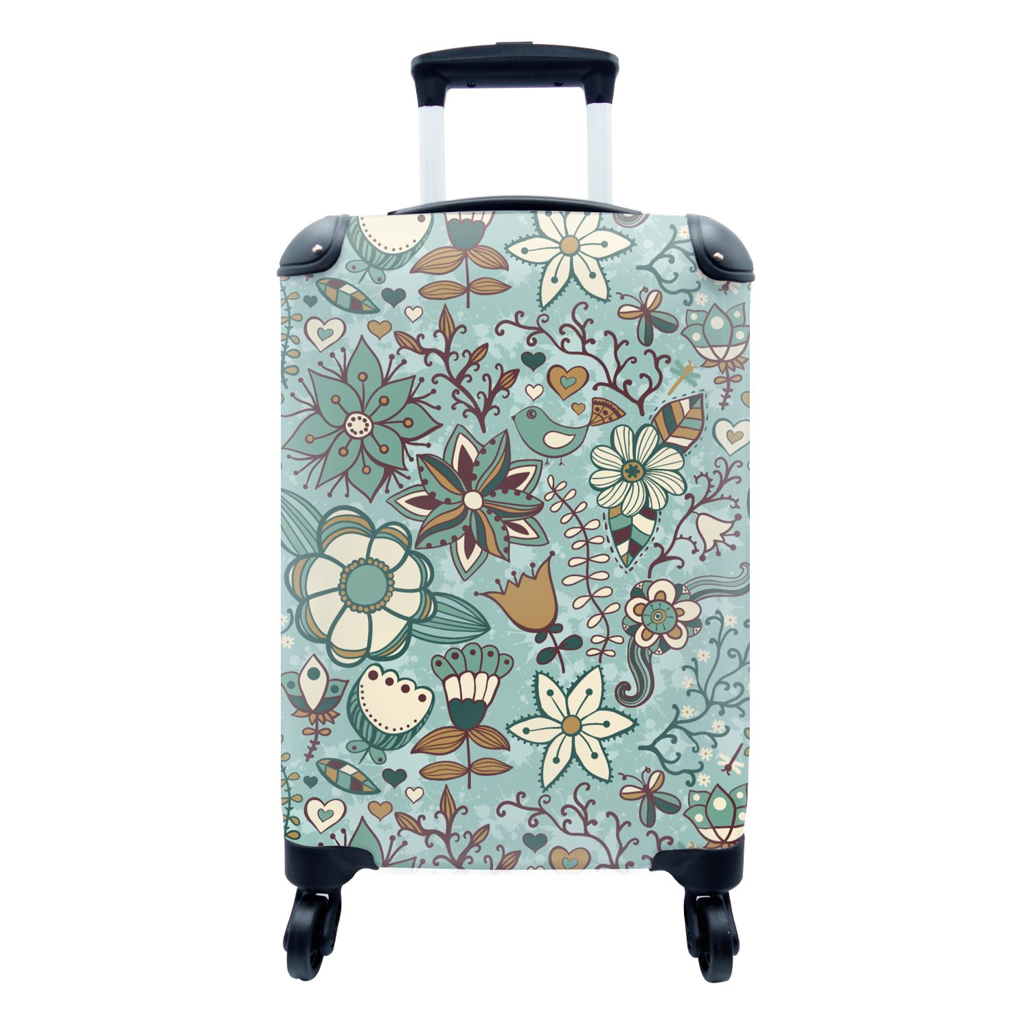 MuchoWow Handgepäckkoffer Bohème - Winter - Blumen - Muster, 4 Rollen, Reisetasche mit rollen, Handgepäck für Ferien, Trolley, Reisekoffer