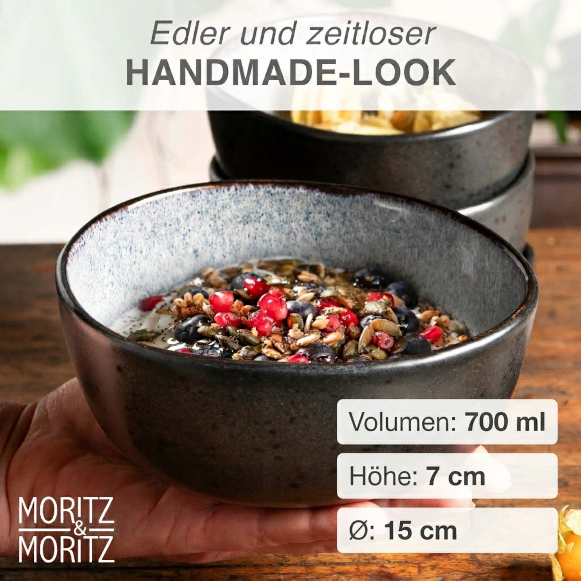 Moritz & Moritz Dessertschale ORGANIC reaktiv grau Müslibowl Set 6tlg., Steinzeug, (Set, 6-tlg), Müslibowls für 6 Personen