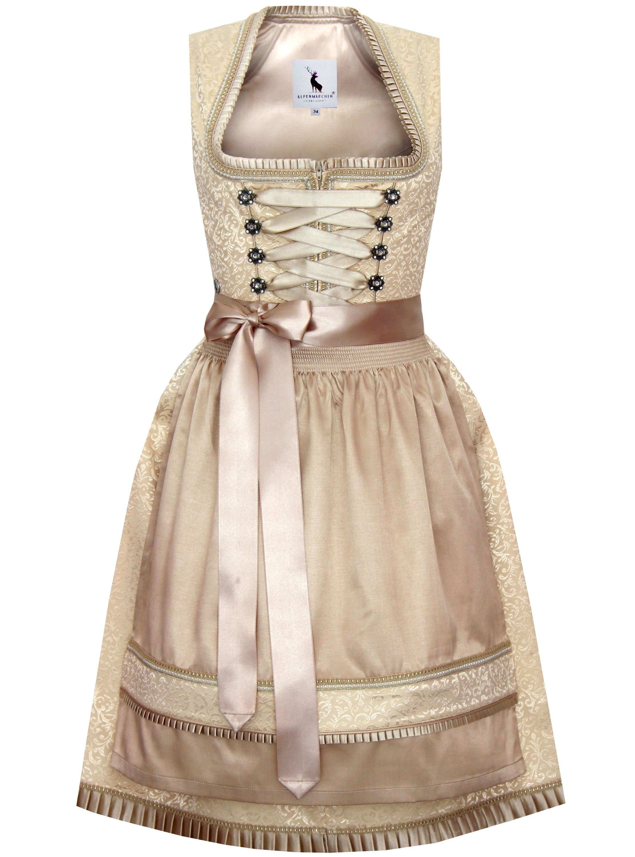 Alpenmärchen Langes Dirndl Linnea uit exclusieve collectie, incl. kanten schort, maat 34-60 - ALM912, groen-crème, 42