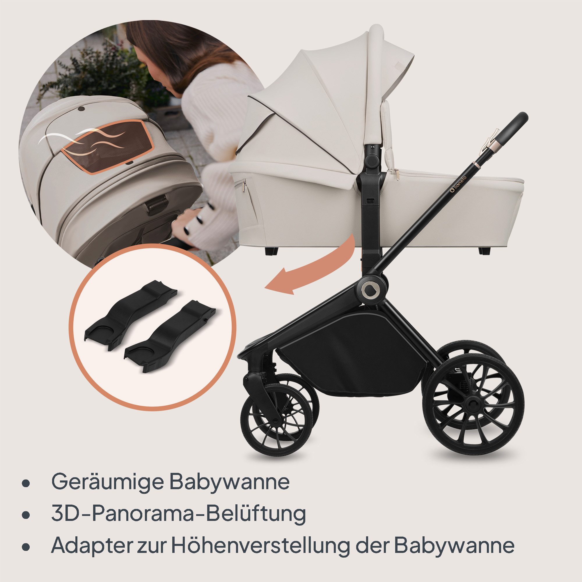 lionelo Kombi-Kinderwagen MIKA PLUS 3IN1, (Set), 3-in-1/AiryDots/3D-Belüftung/ADAC-Autositz/XXL-Verdeck – Bild 5 von 5