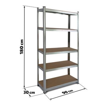 VENDOMNIA Schwerlastregal Eckregal Kellerregal Lagerregal verzinktes Metall, Höhe 180cm, Steckregal in Tiefen 30cm 40cm 50cm 60cm 1-tlg., Werkstattregal belastbar bis 900kg (180kg je Fach) Lagersystem