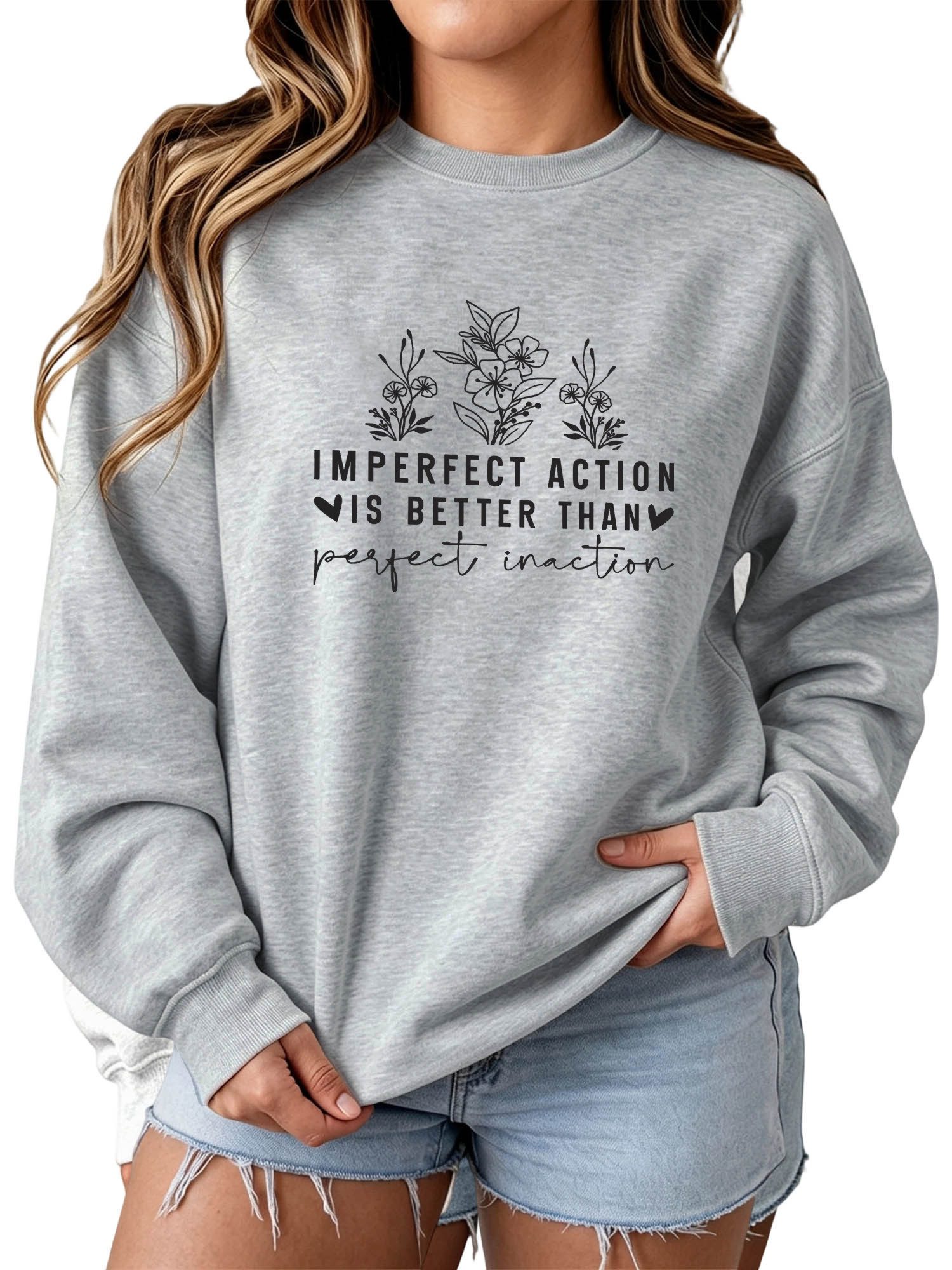 PYLIKE Sweatshirt Damen Rundhalsausschnitt Oversized Sweatshirt mit Blumen Print Bequem für Herbst & Winter