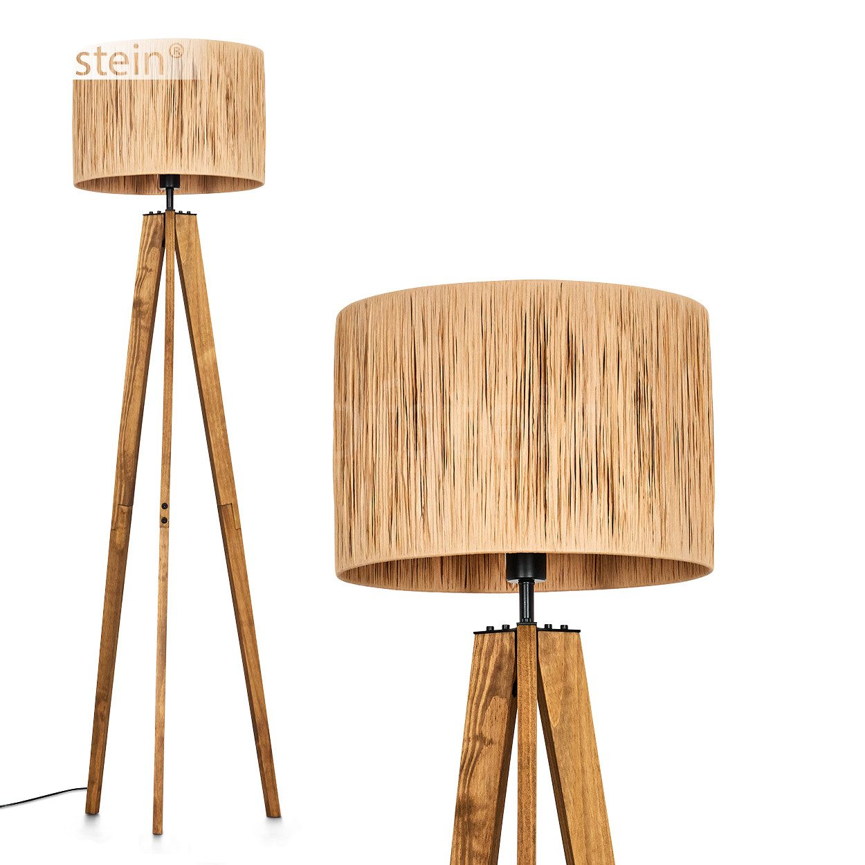 Stehlampe Stehlampe aus Holz/Metall/Bast in Natur/Schwarz