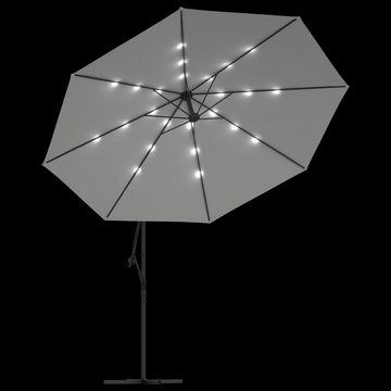 vidaXL Balkonsichtschutz Ampelschirm mit LED-Leuchten und Metall-Mast 350 cm Sandfarben