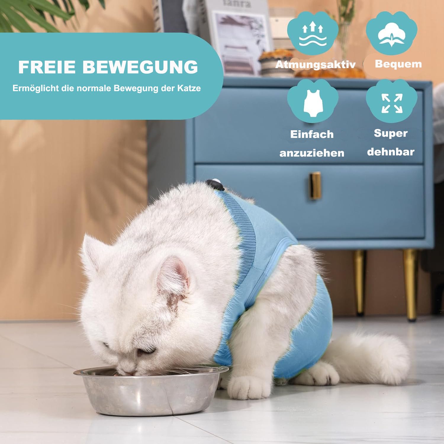 Beaface Tiermantel Katzen-Bodysuit für OP-Genesung & Kastration, Atmungsaktive Modal-Kleidung für Wunden, Hautschutz & Absetzen