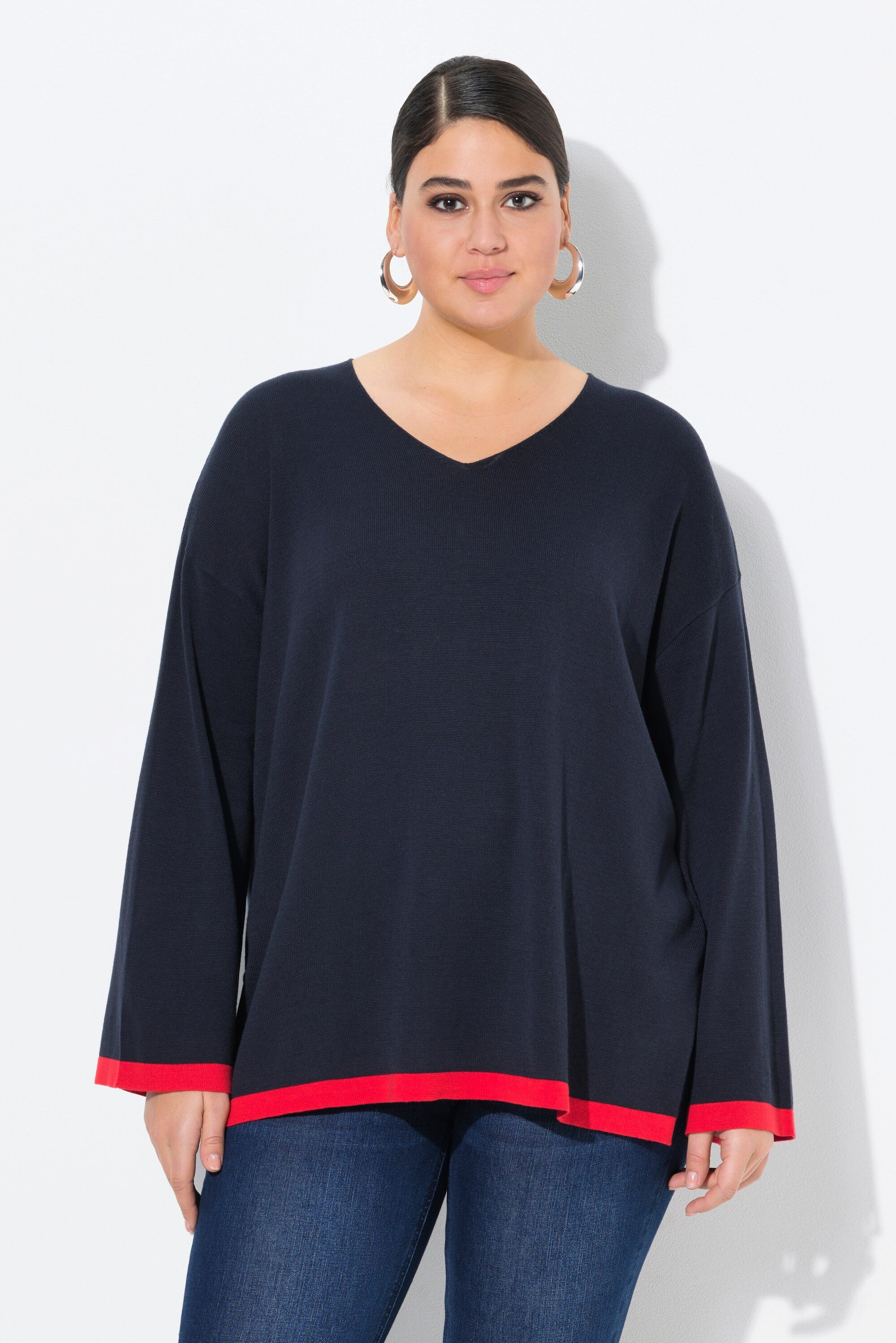 Ulla Popken Strickpullover Pullover farbige Bündchen günstig online kaufen