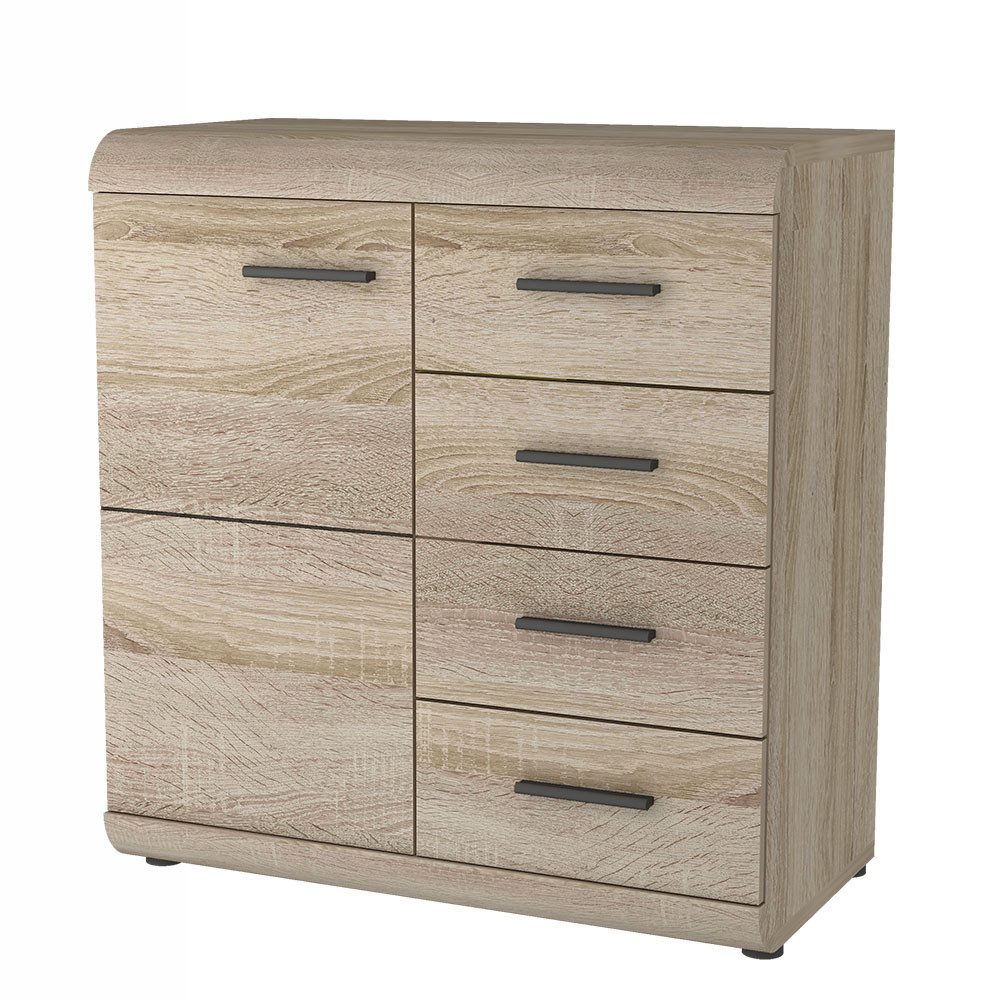 Feldmann-Wohnen Kombikommode Link (1 Tür, 4 Schubladen, 1 St., moderne Holzoptik, abgerundete Blendleisten), 80x42x86,5cm Sonoma Eiche