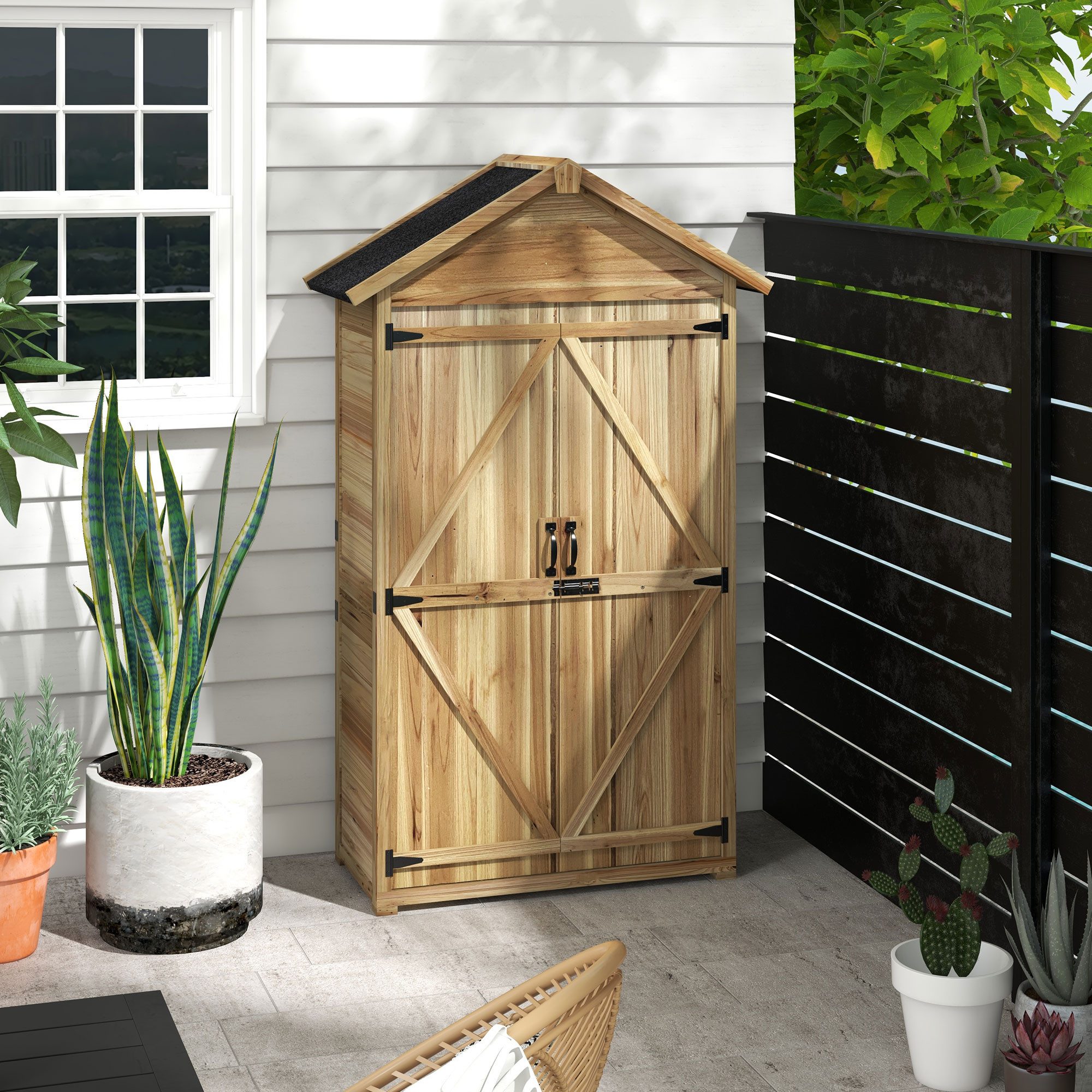 Outsunny Gerätehaus Gartenschrank, Holz-Geräteschuppen mit Asphaltdach, günstig online kaufen