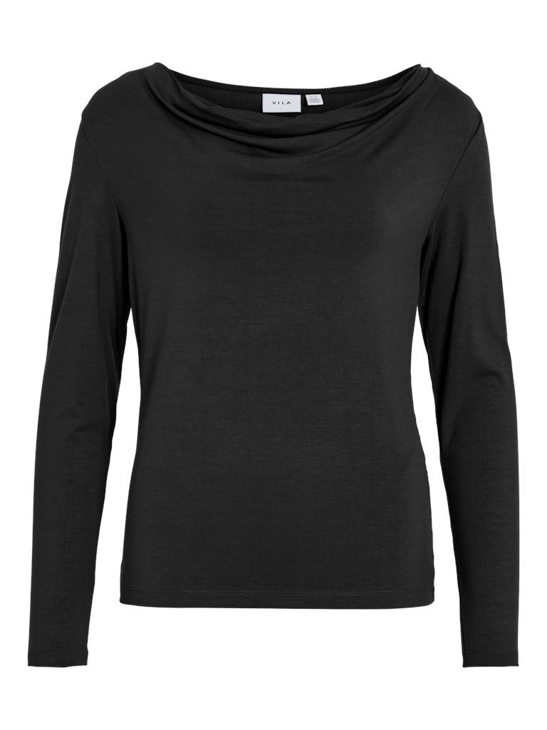 Vila Langarmbluse VISELMINE WATERFALL NECK L/S TOP/PB Black Beauty