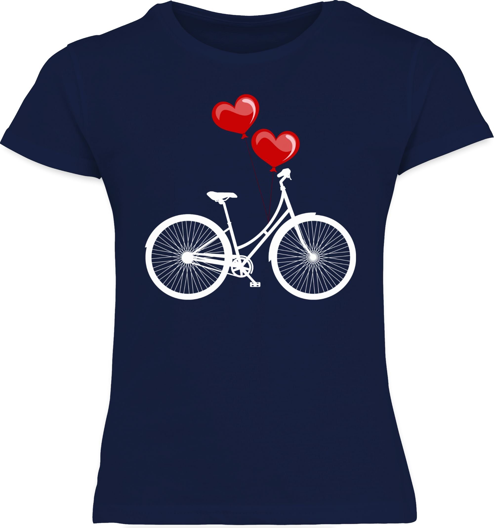 T-Shirt Fahrrad Herz Luftballons - weiß/rot