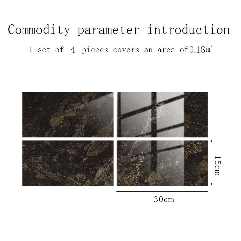 COOL-i ® Fliesenaufkleber Klebefliesen 4 Stück -30cm x 15cm, 3D Fliesenaufkleber (Marmor Optik), PVC Wasserfest, Selbstklebend, Hitzebeständig