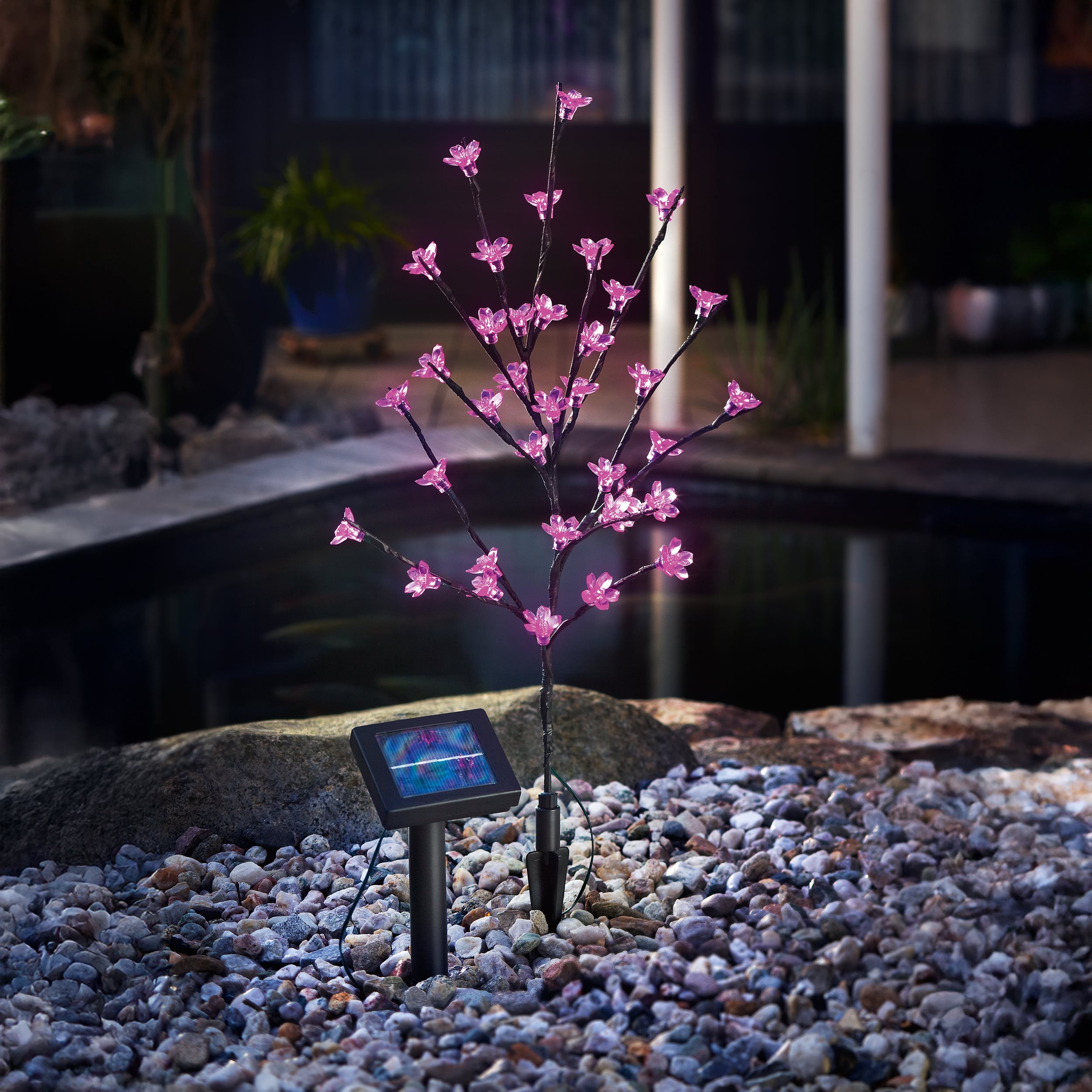 esotec LED Gartenleuchte Solar Blütenstrauch H=60cm, 36 Blüten pink, Dauer-/Blinklicht 102104
