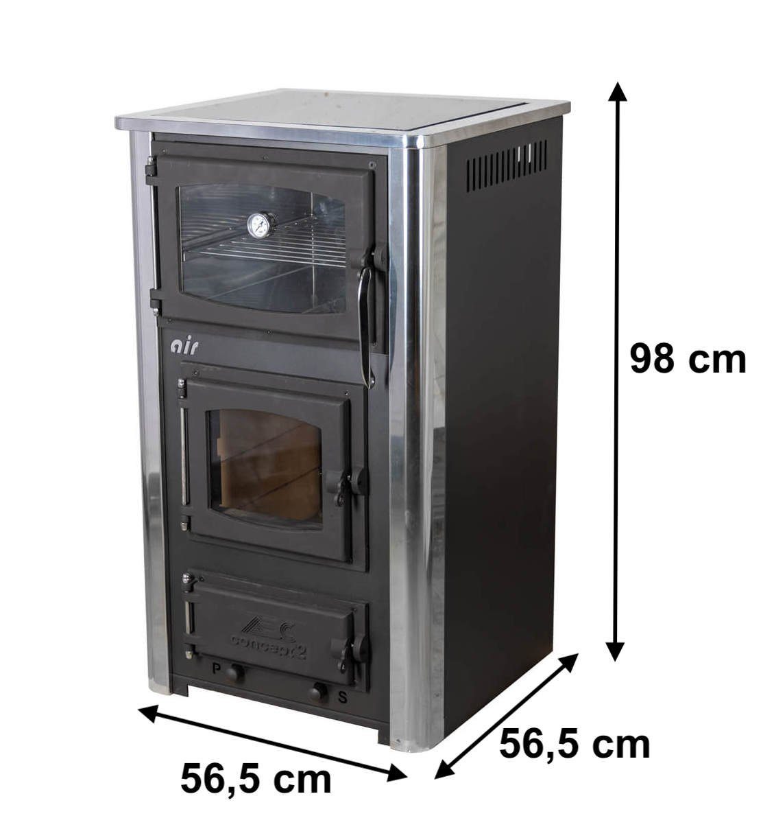 ABC Proizvod Kaminofen Dauerbrand mit Backfach und Herdplatte mit Glaskeramik Air Mini, Dauerbrand, Mehrfachbelegung, für Holz und Brikett