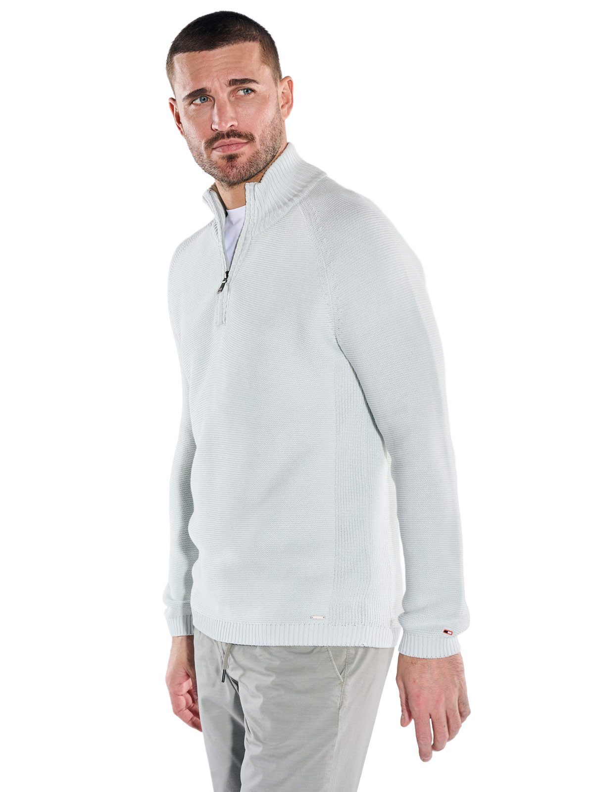 emilio adani Stehkragenpullover Herren Stehkragen-Pullover mit Reißverschluss, Hellgrau