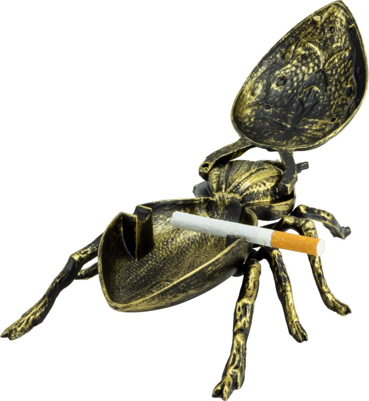 meytrade Aschenbecher Ascher Schildkröte, Fliege, Spinne mit Deckel Metall antik gold, animal
