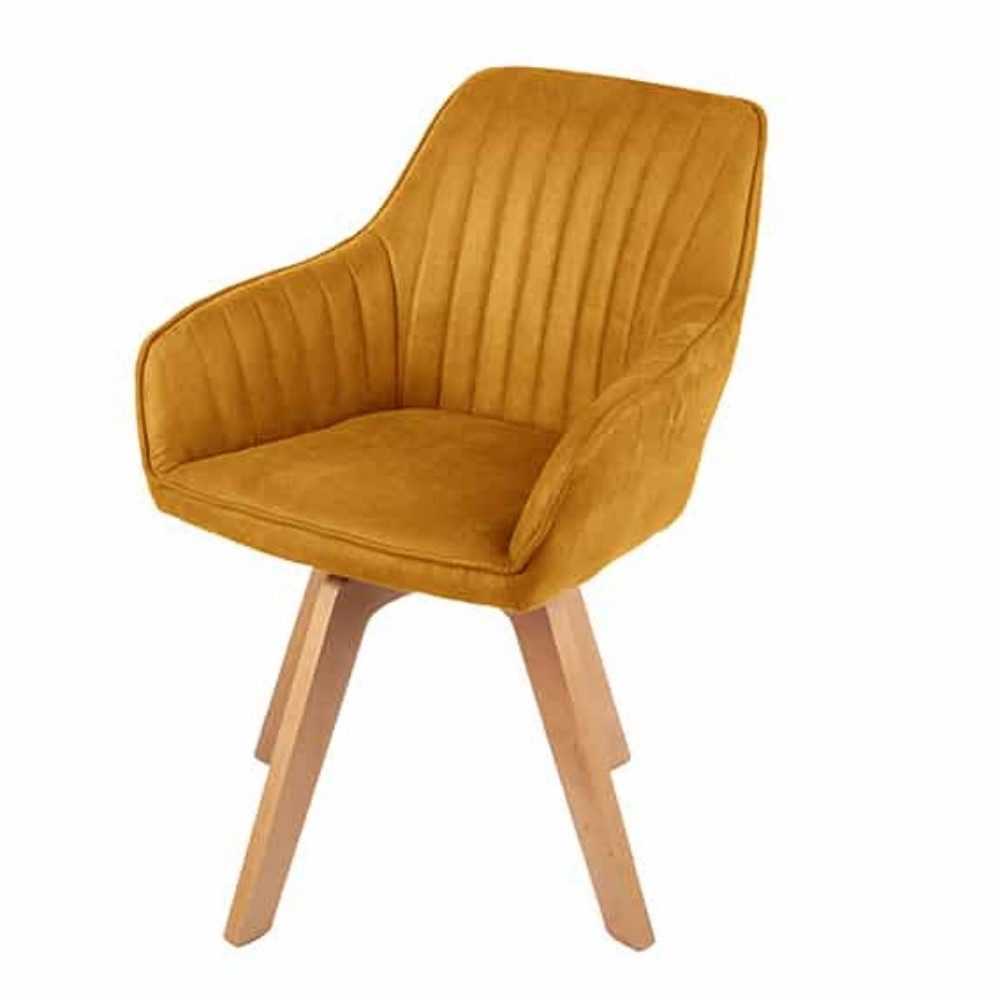 LebensWohnArt Stuhl Moderner Drehstuhl NOVO Samt ocker-gelb Buchenholz Armlehnen