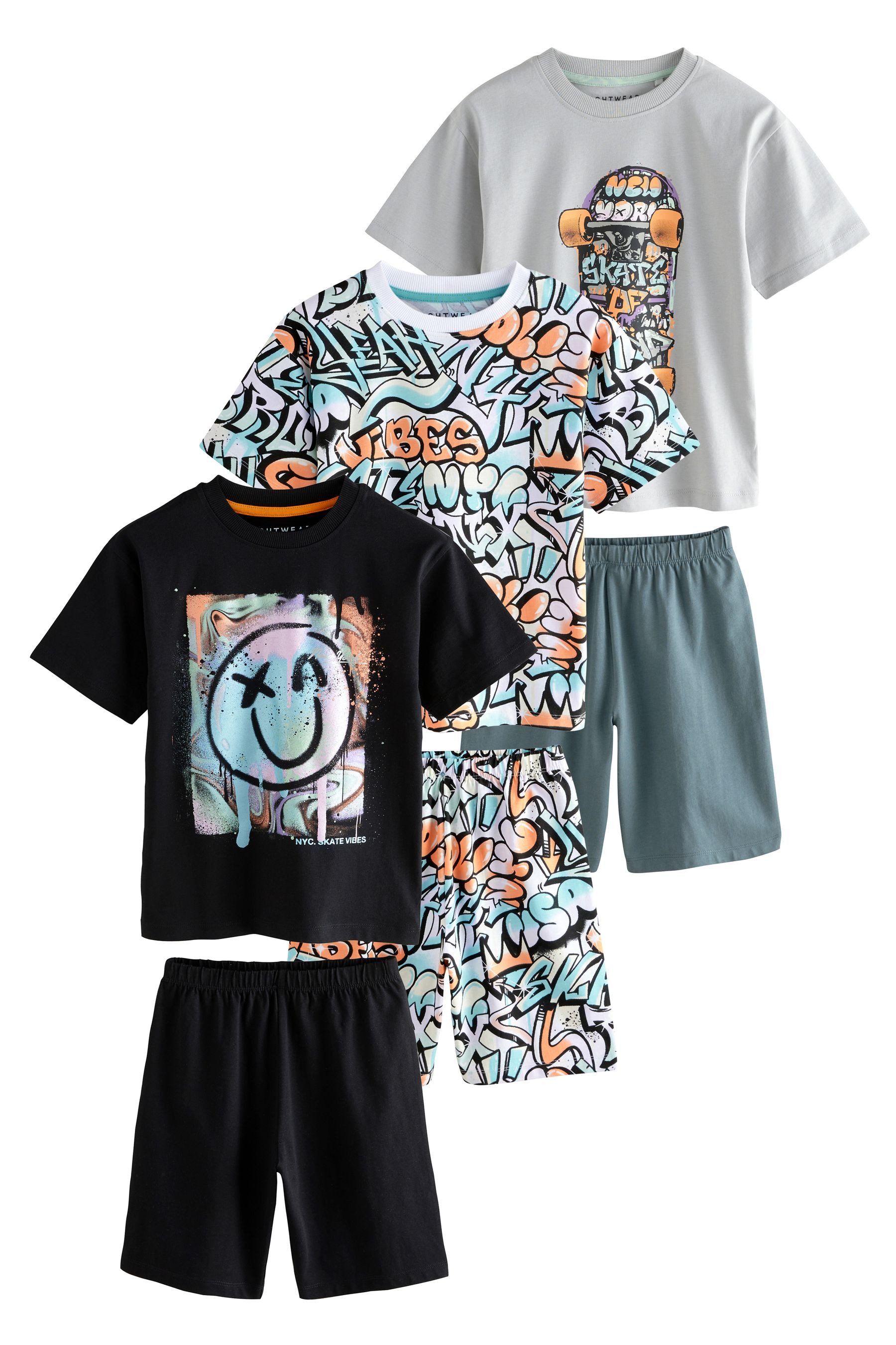 Pyjama Pyjamas mit Shorts aus 100 % Baumwolle, 3er-Pack