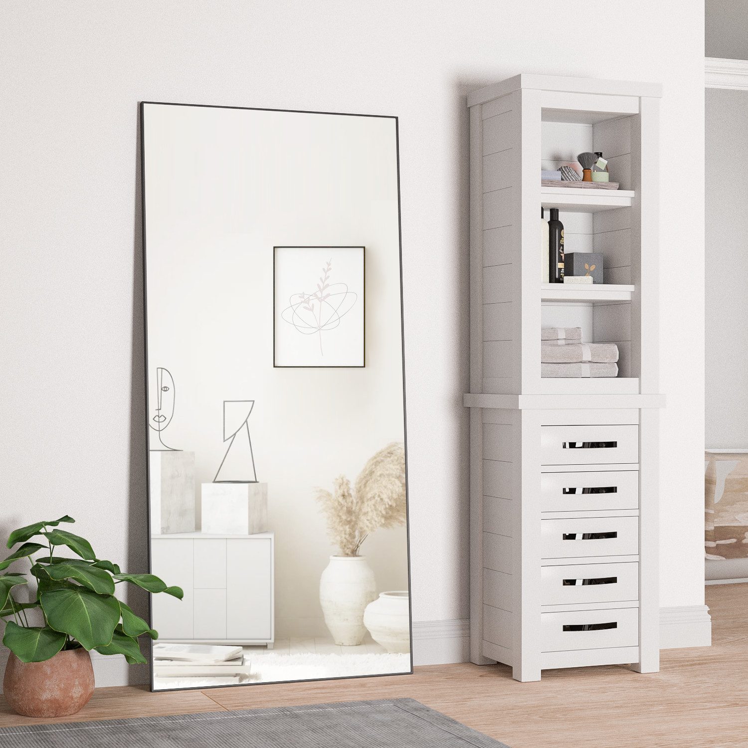 Elemango Ganzkörperspiegel 165x60cm, stehender Spiegel, großer Boden-Spiege günstig online kaufen