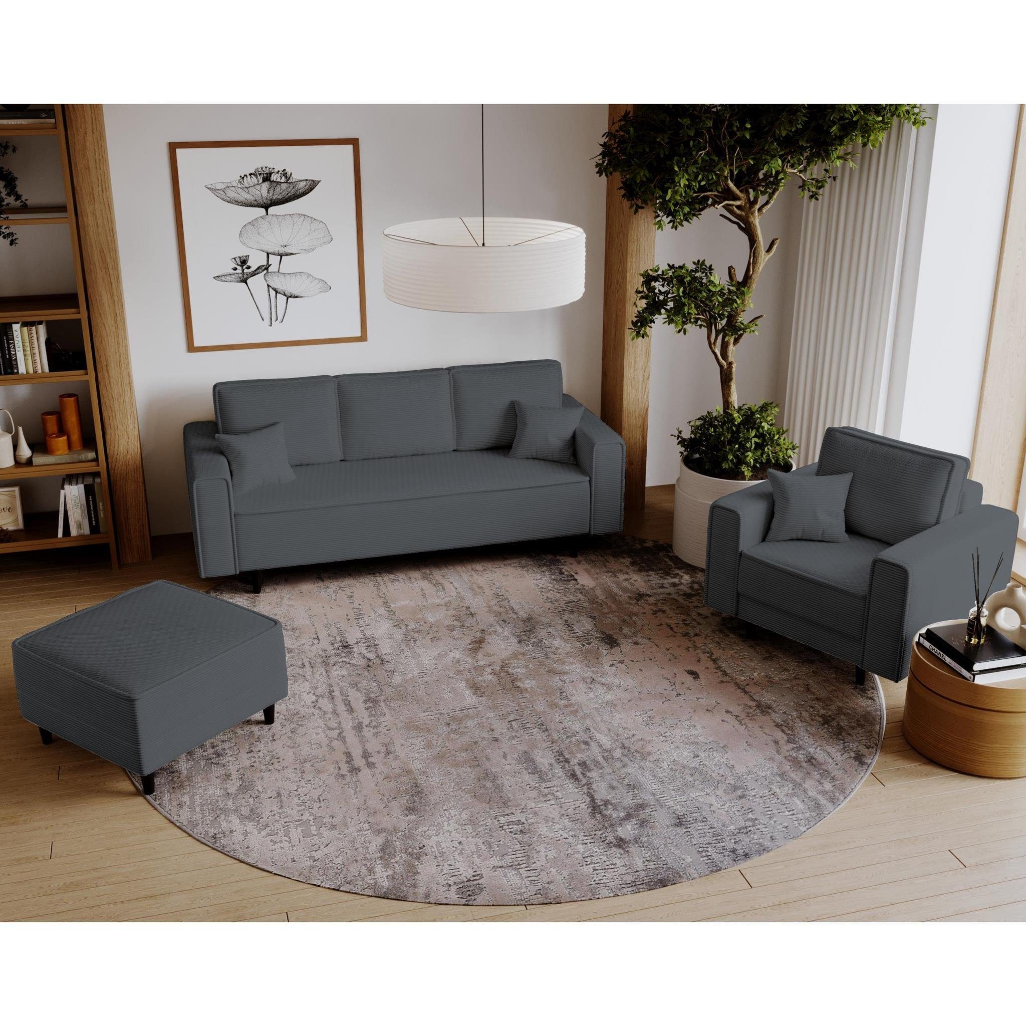 Beautysofa Relaxsessel Dunkelgrau mit Sessel Holzbeine), cm Wellenunterfederung (poso 34) (Dunkelgrau Monte Cordstoff, Polstersessel 105x93 aus