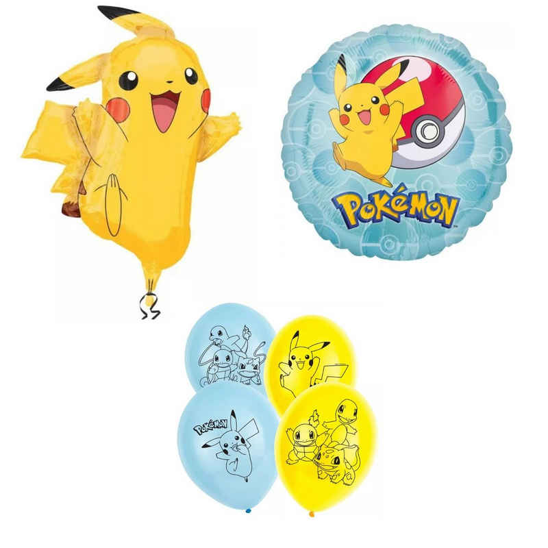 POKÉMON Folienballon Pokemon Pikachu und Freunde Geburtstag Deko Set 8tlg., Kinder Ballons Folienballon