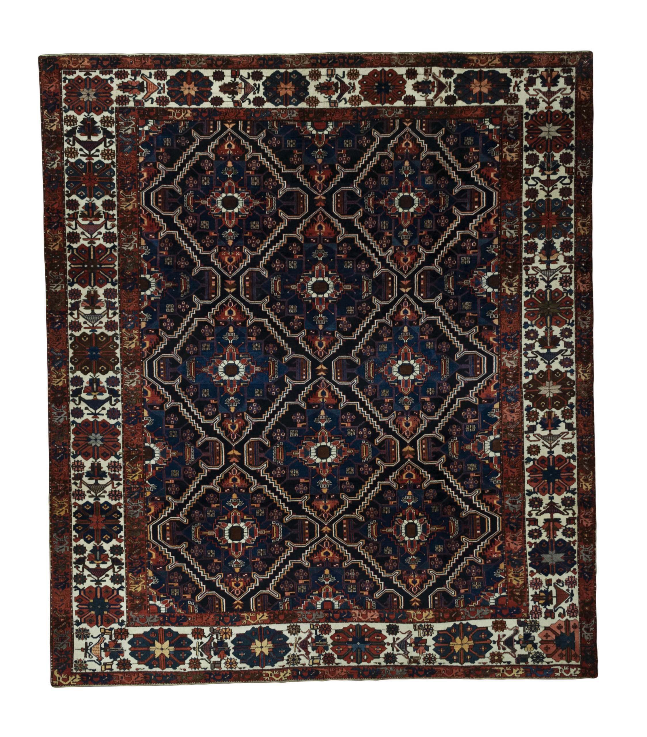 CABBEL Orientteppich 380x332 cm Perser Bakhtiar Blau Schurwolle Handgeknüpft Nomaden Unikat, rechteckig, Höhe: 7 mm, 100% Schurwolle – weich, pflegeleicht, traditionelle Knüpfdichte