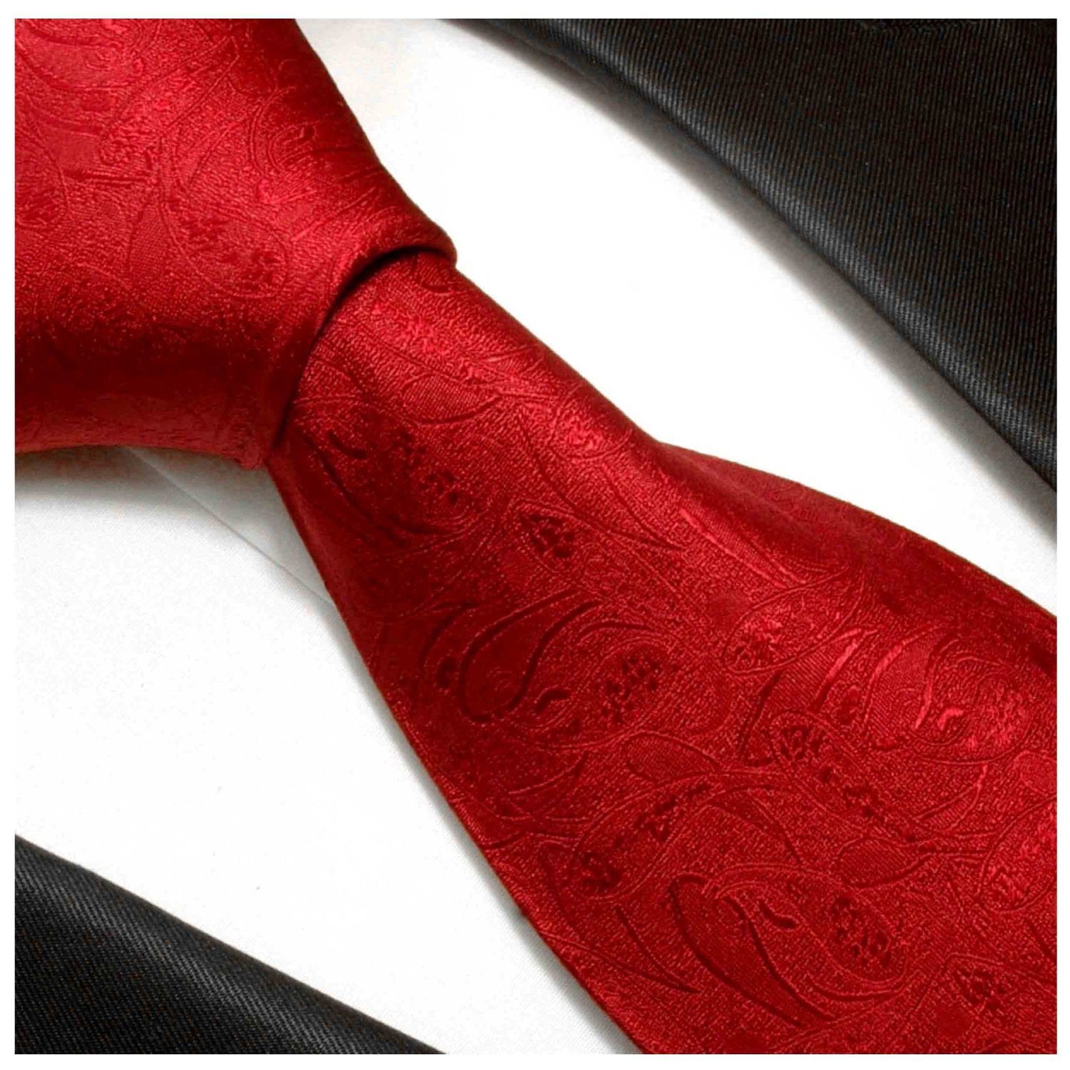 Paul Malone Krawatte mit (Set, paisley Seide (8cm), 100% Tuch mit Seidenkrawatte Breit modern 2-St., 541 Herren Einstecktuch) Krawatte rot uni