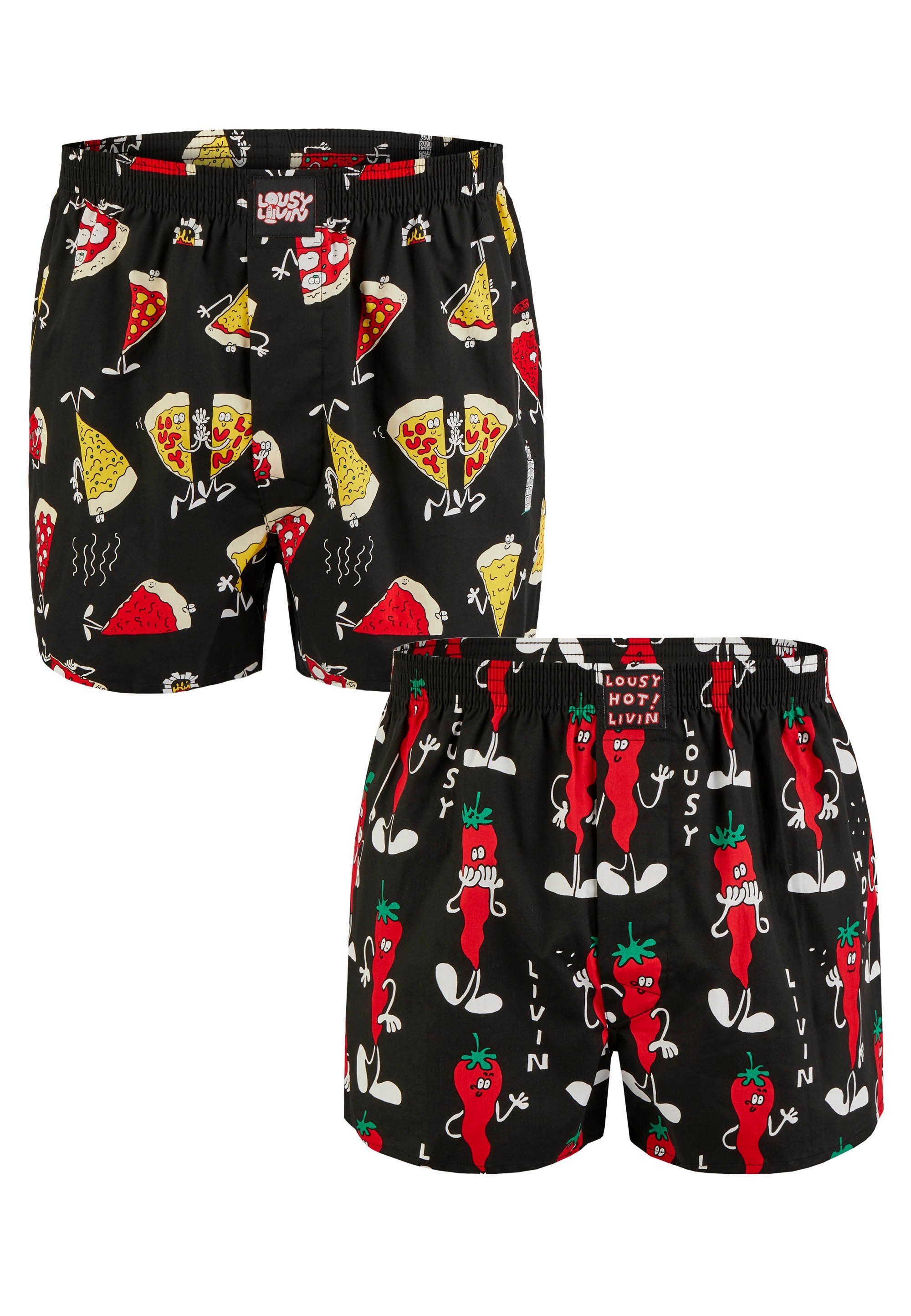 Lousy Livin Boxershorts Pizza & Chilli mit buntem Allover-Print