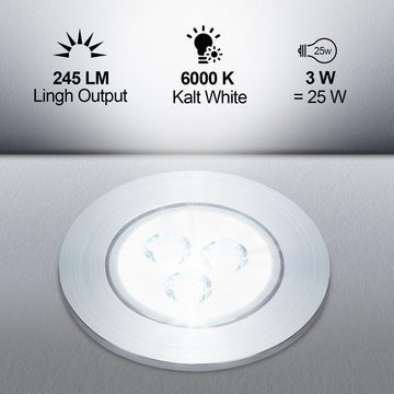 Clanmacy LED Einbauleuchte 20x LED Einbaustrahler Deckenleuchte Einbauleuchte 3W KaltWeiß Decken-Spots 6000K 245LM