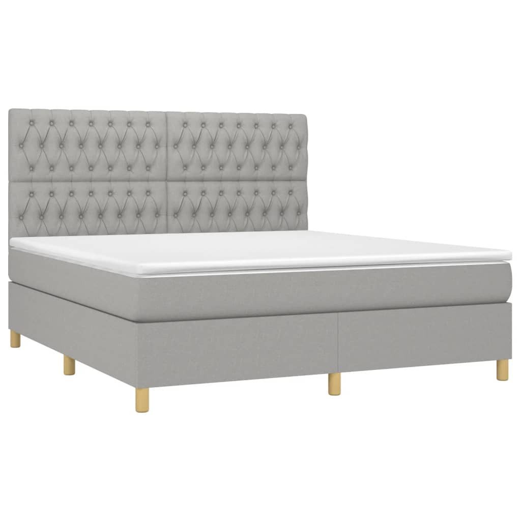 Bett Boxspringbett mit Matratze & LED Hellgrau 180x200 cm Stoff