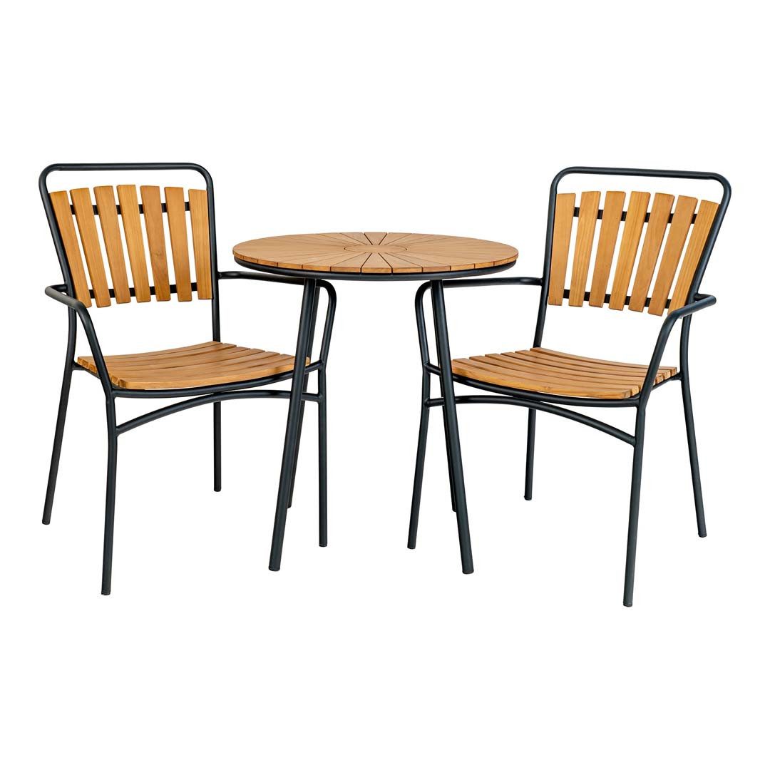 House Nordic Bistrotisch Cleveland Cafetisch Ø70cm Garten Teak,schwarz.