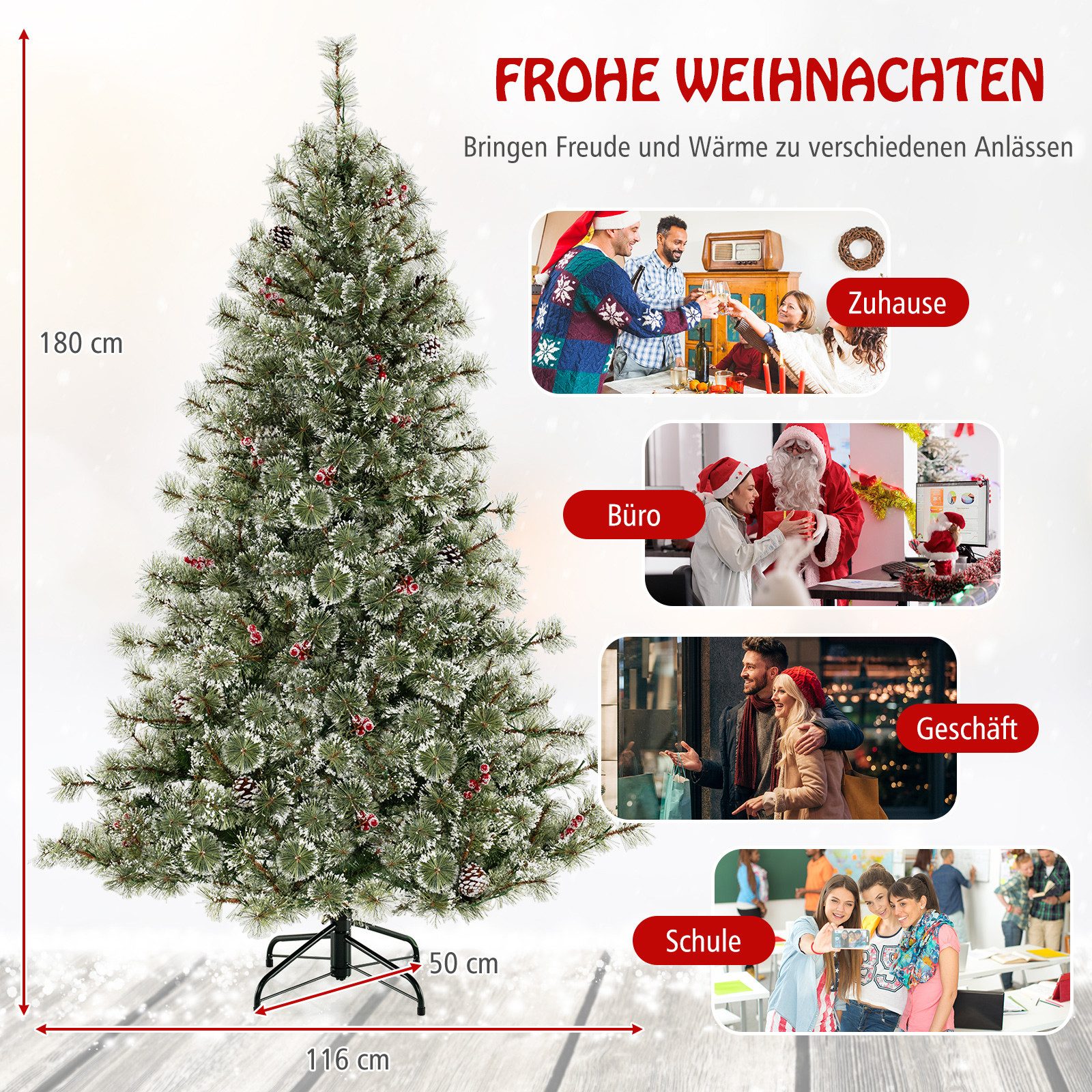 COSTWAY Künstlicher Weihnachtsbaum, 180 cm, 598 Spitzen, 350 LEDs, Grün
