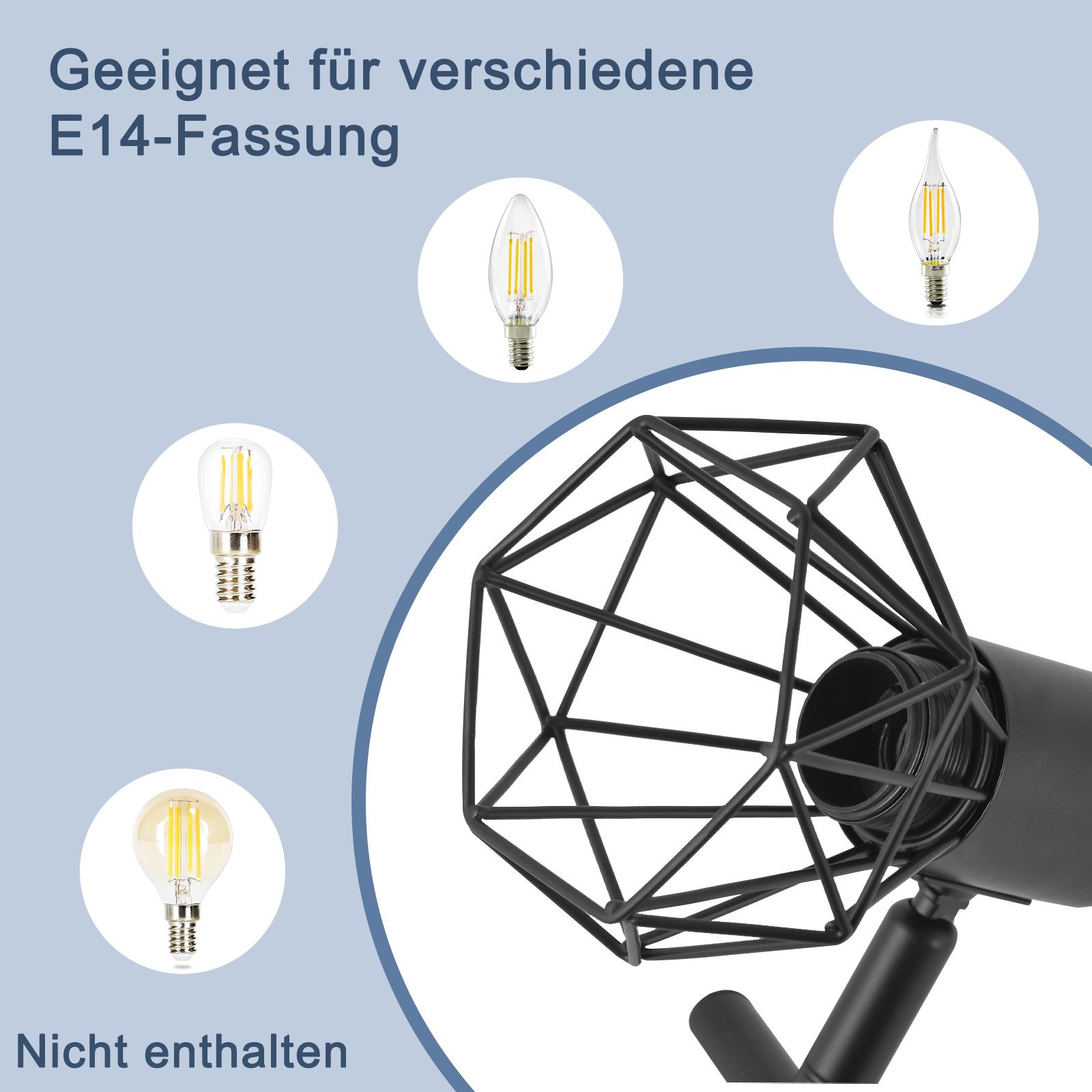 Nettlife Deckenstrahler 3-flammig schwarz vintage Deckenleuchte E14 Industrial Spotlampe, ohne Leuchtmittel